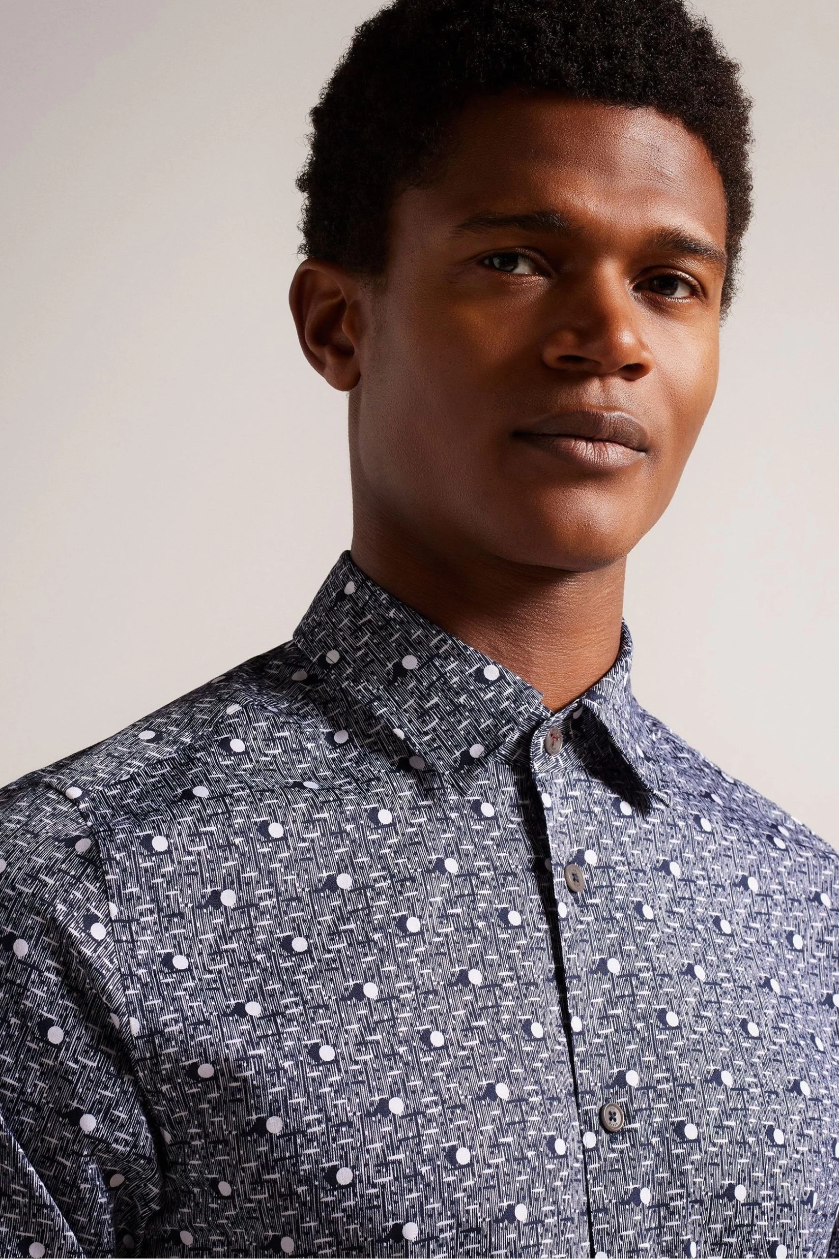Ted Baker Blue Maccle Long Sleeve Spot Print Shirt 5 Ted Baker Blue Maccle Long Sleeve Spot Print Shirt - Image 3