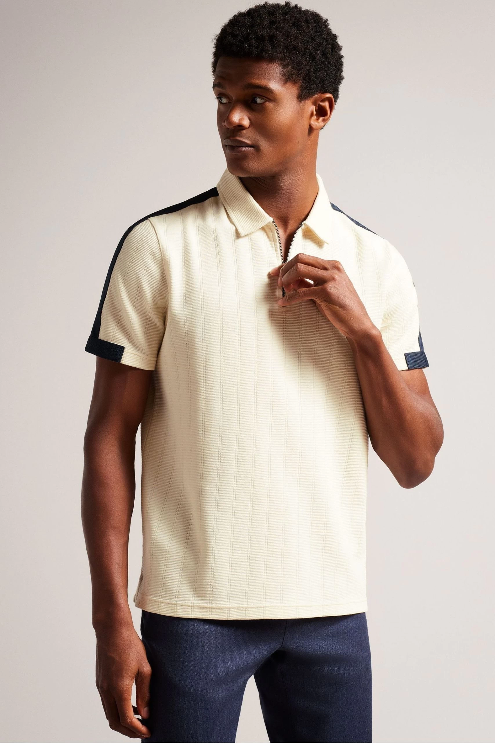 Ted Baker Natural Abloom Short Sleeve Regular Polo Shirt With Zip 3 Ted Baker Natural Abloom Short Sleeve Regular Polo Shirt With Zip