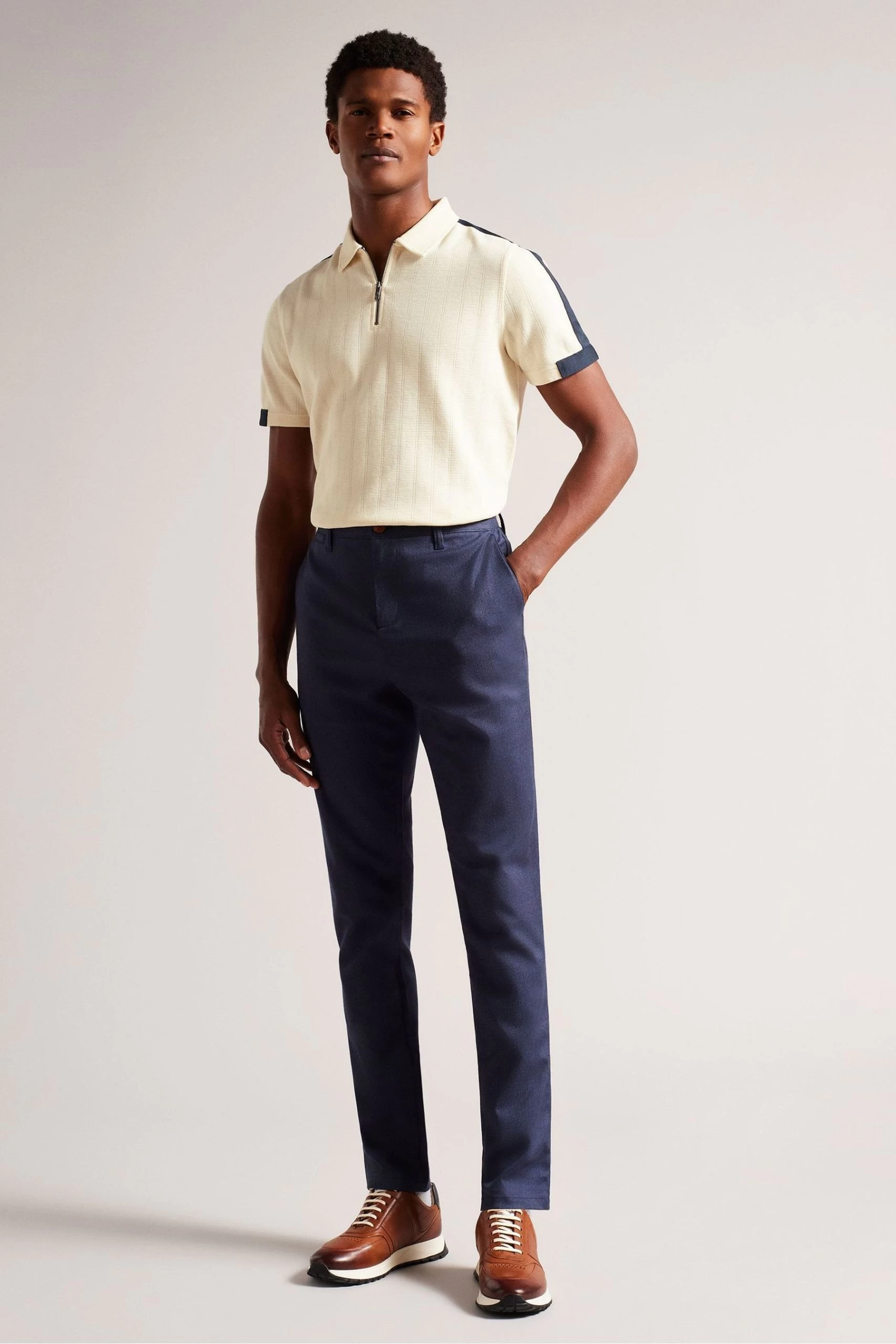 Ted Baker Natural Abloom Short Sleeve Regular Polo Shirt With Zip 5 Ted Baker Natural Abloom Short Sleeve Regular Polo Shirt With Zip - Image 3