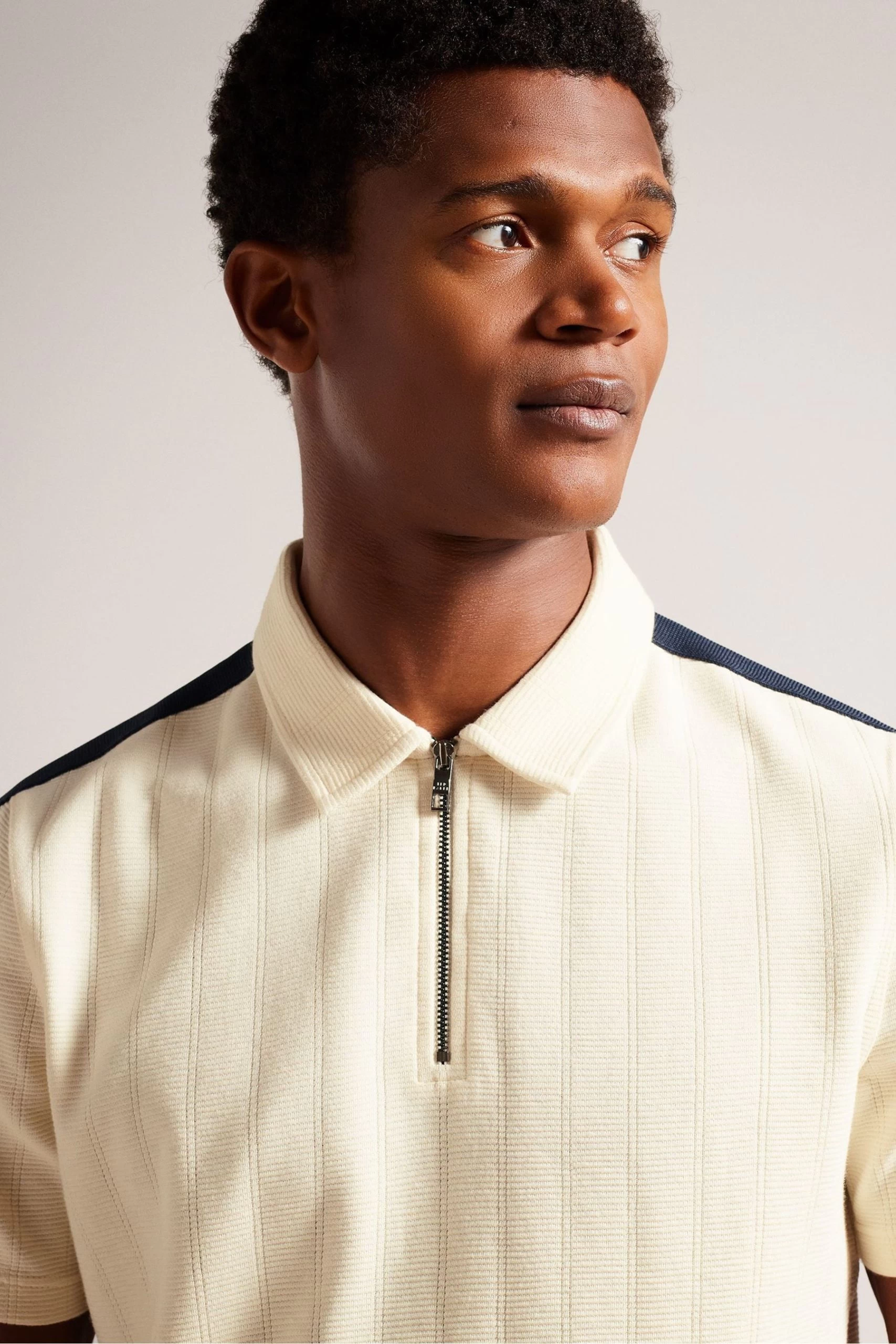 Ted Baker Natural Abloom Short Sleeve Regular Polo Shirt With Zip 6 Ted Baker Natural Abloom Short Sleeve Regular Polo Shirt With Zip - Image 4