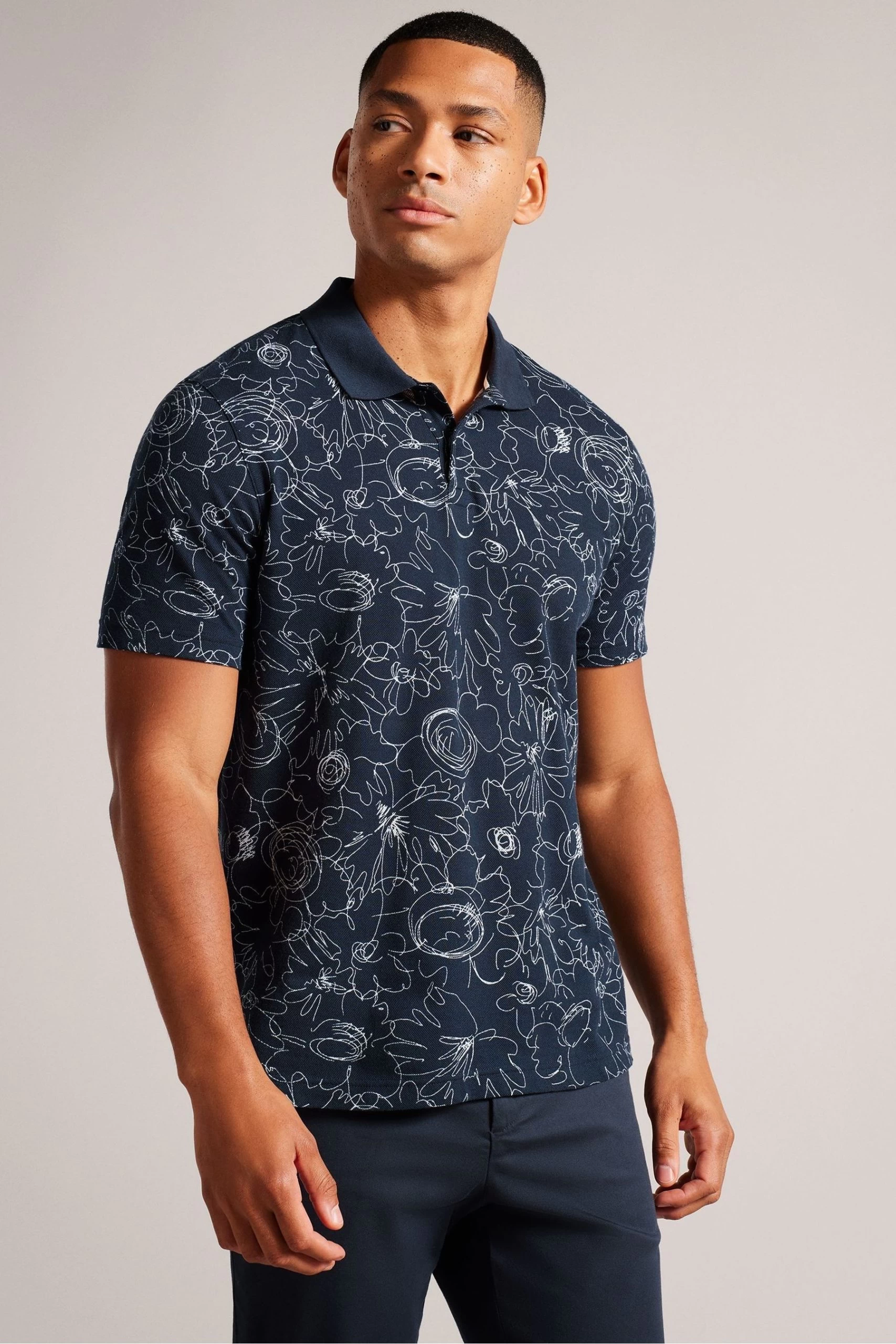 Ted Baker Blue Holler Short Sleeve Regular Printed Polo Shirt 3 Ted Baker Blue Holler Short Sleeve Regular Printed Polo Shirt
