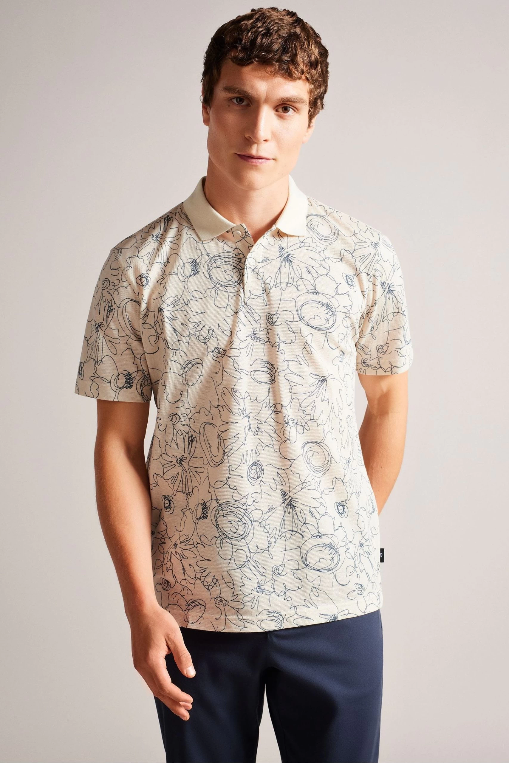 Ted Baker Natural Holler Short Sleeve Regular Printed Polo Shirt 3 Ted Baker Natural Holler Short Sleeve Regular Printed Polo Shirt