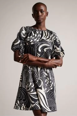 Ted Baker Faridda Black Printed Mini Dress With Puff Sleeves 9 Ted Baker Faridda Black Printed Mini Dress With Puff Sleeves -Ted Baker Shop D66217s3