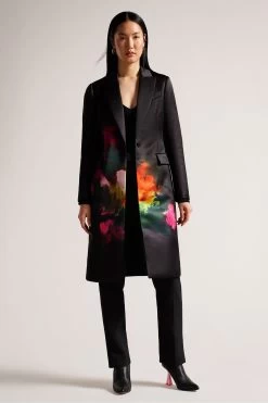 Ted Baker Black Anastay Single Breasted Midi Length Coat