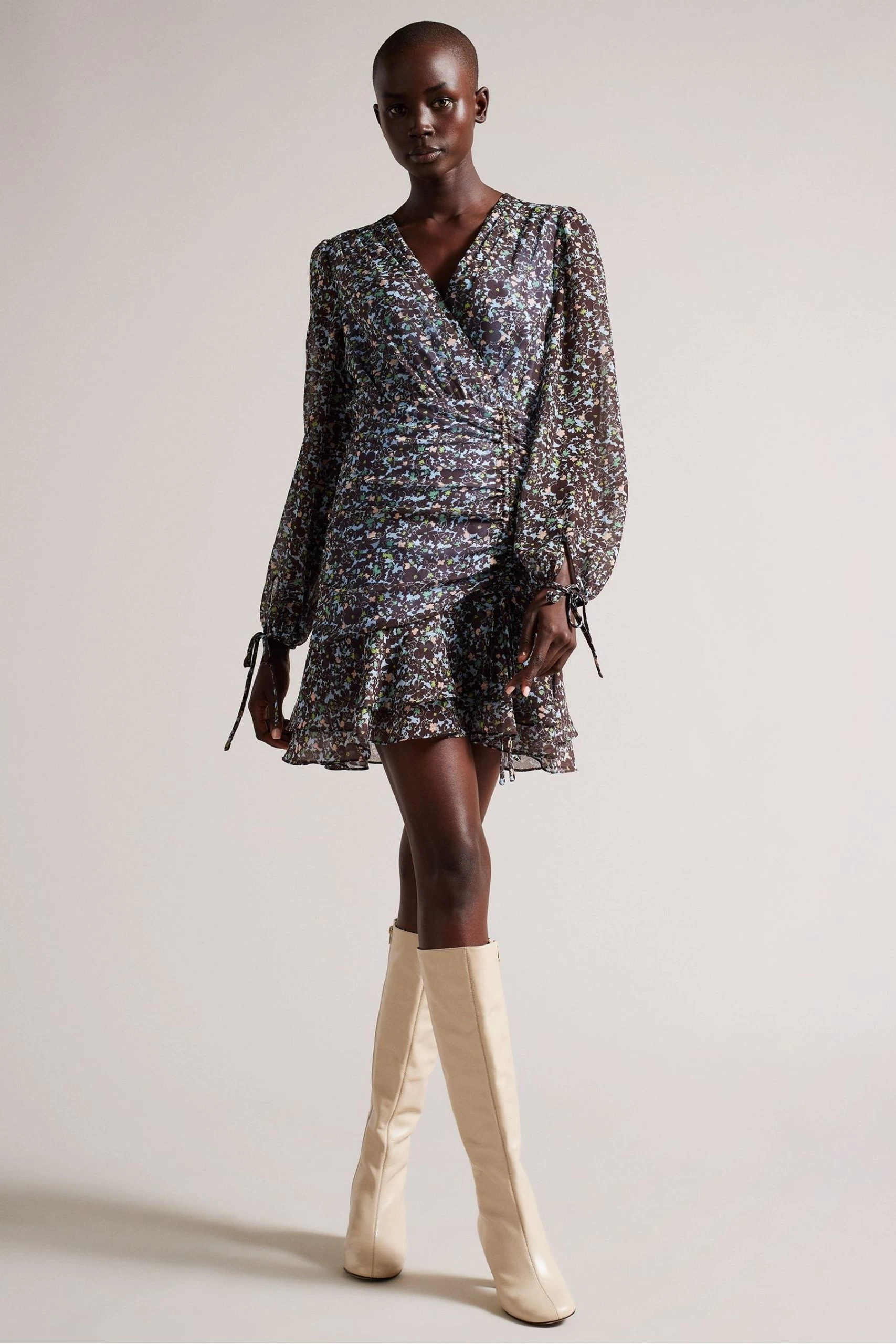 Ted Baker Blue Cherela Printed Long Sleeves Mini Dress 5 Ted Baker Blue Cherela Printed Long Sleeves Mini Dress - Image 3