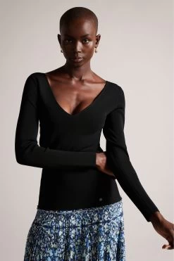 Ted Baker Black Cileste V-Neck Slim Fit Knit Top