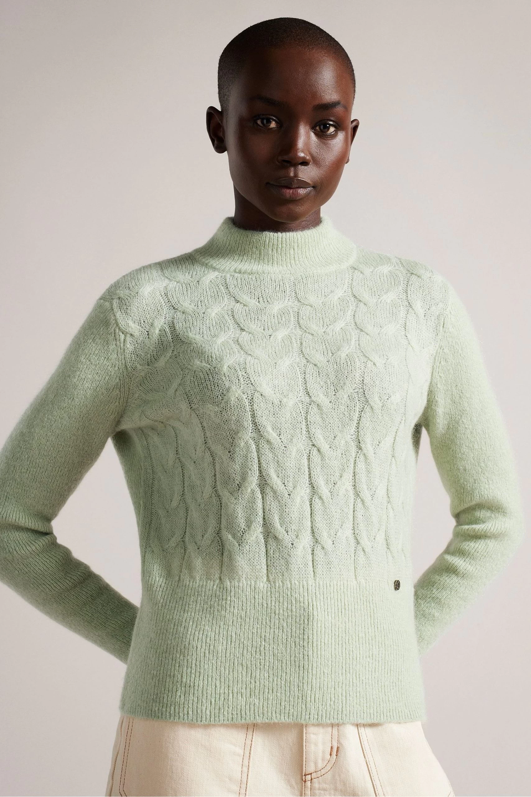 Ted Baker Green Veolaa Mohair Cable Knit Sweatshirt 3 Ted Baker Green Veolaa Mohair Cable Knit Sweatshirt