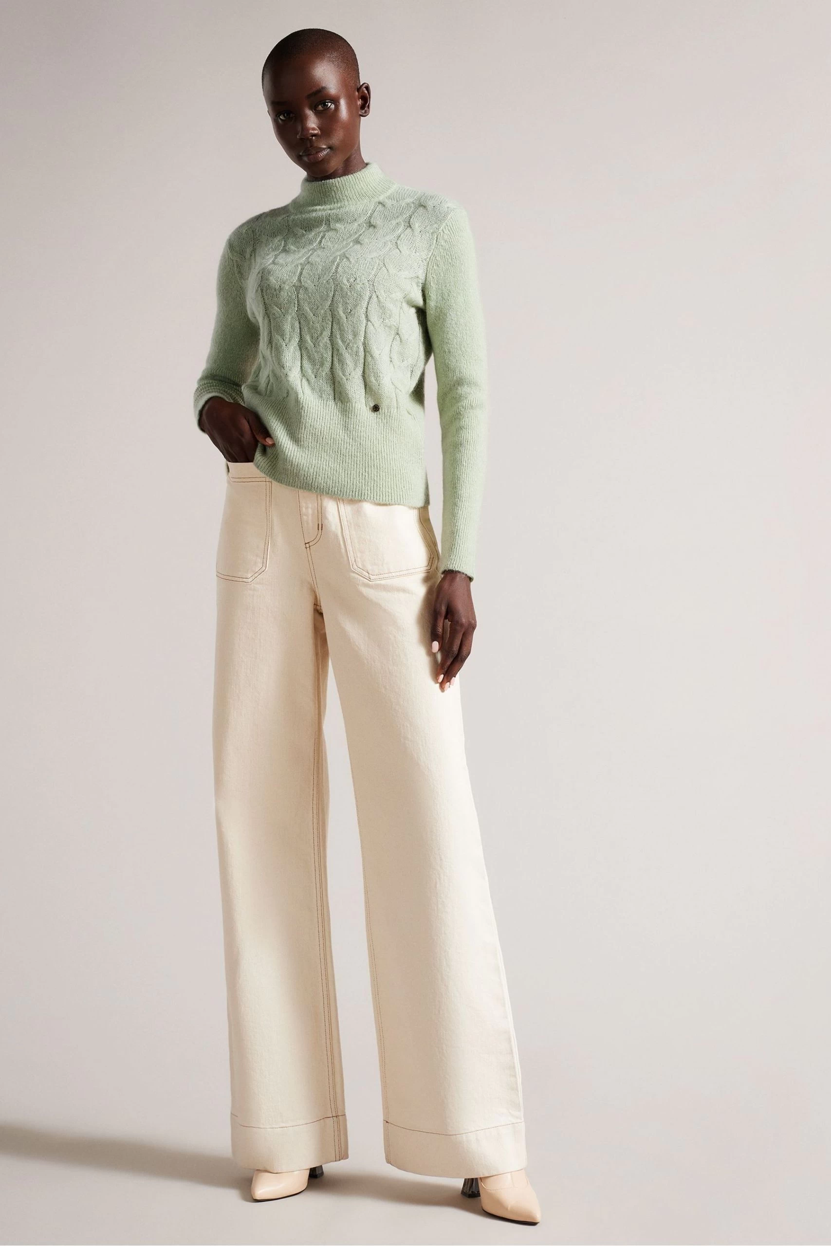 Ted Baker Green Veolaa Mohair Cable Knit Sweatshirt 5 Ted Baker Green Veolaa Mohair Cable Knit Sweatshirt - Image 3