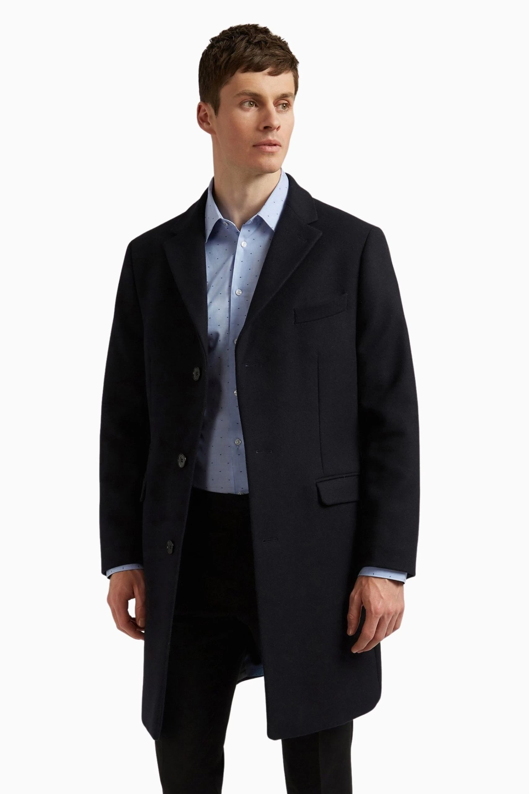 Ted Baker Tailoring Premium Blue Melton Slim Overcoat 3 Ted Baker Tailoring Premium Blue Melton Slim Overcoat
