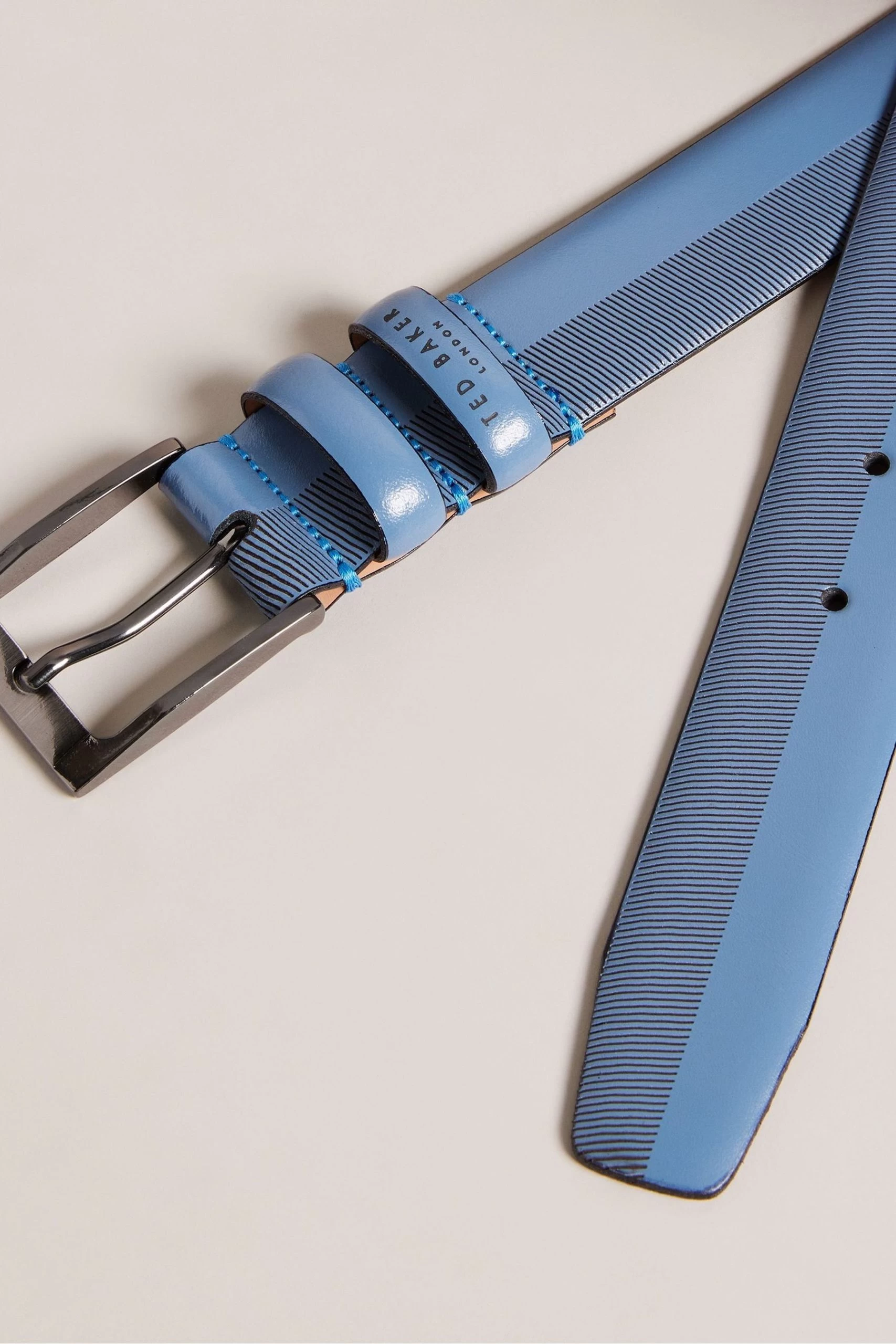 Ted Baker Navy Blue Harvii Etched Leather Belt 5 Ted Baker Navy Blue Harvii Etched Leather Belt - Image 3