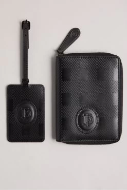 Ted Baker Tobery Black House Check Leather Travel Set