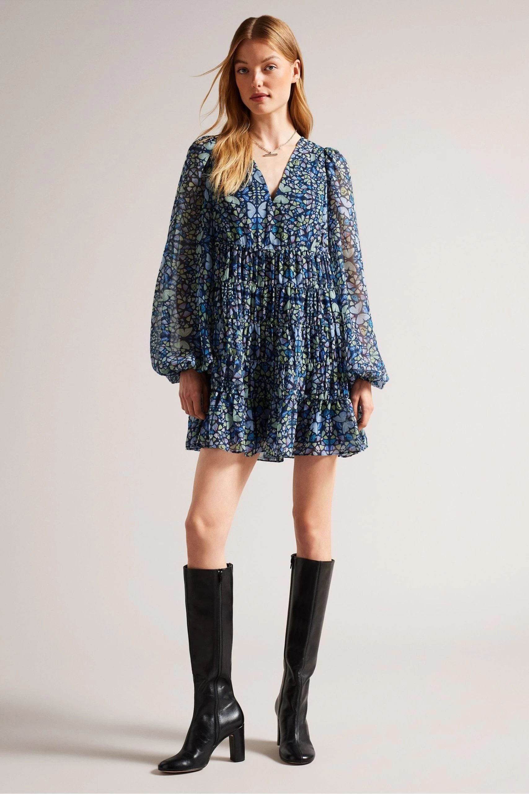 Ted Baker Blue Rohzan Tiered Swing Mini Dress 3 Ted Baker Blue Rohzan Tiered Swing Mini Dress