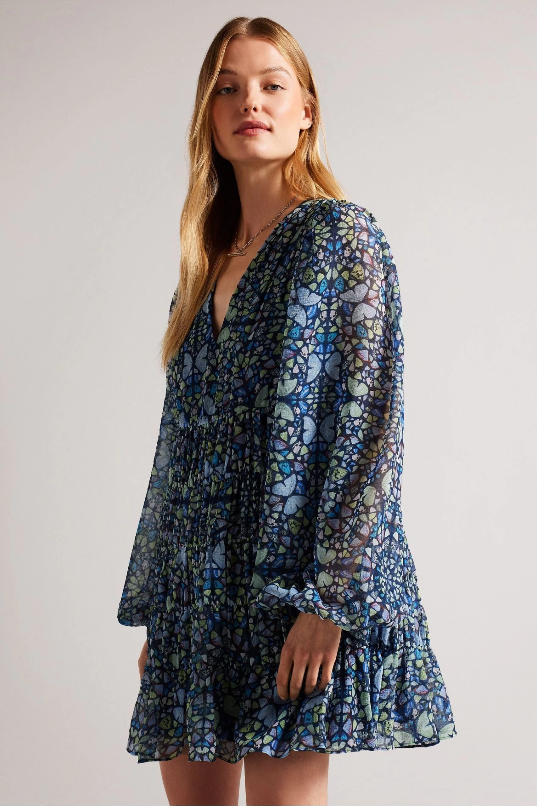 Ted Baker Blue Rohzan Tiered Swing Mini Dress 5 Ted Baker Blue Rohzan Tiered Swing Mini Dress - Image 3