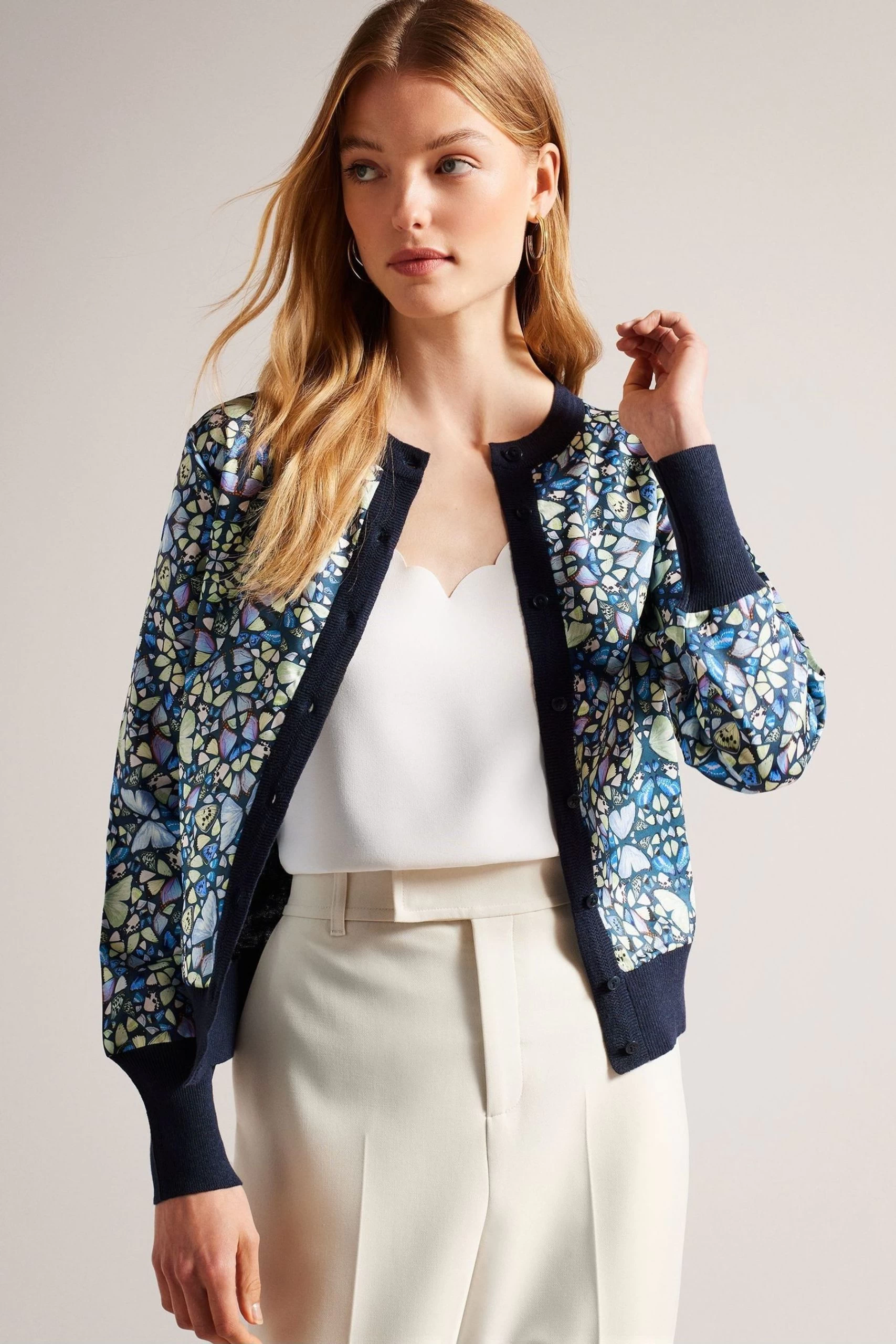 Ted Baker Blue Brieli Woven Front Cardigan 3 Ted Baker Blue Brieli Woven Front Cardigan