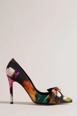 Ted Baker Ryoh Black Art Print 100Mm Bow Court Shoes