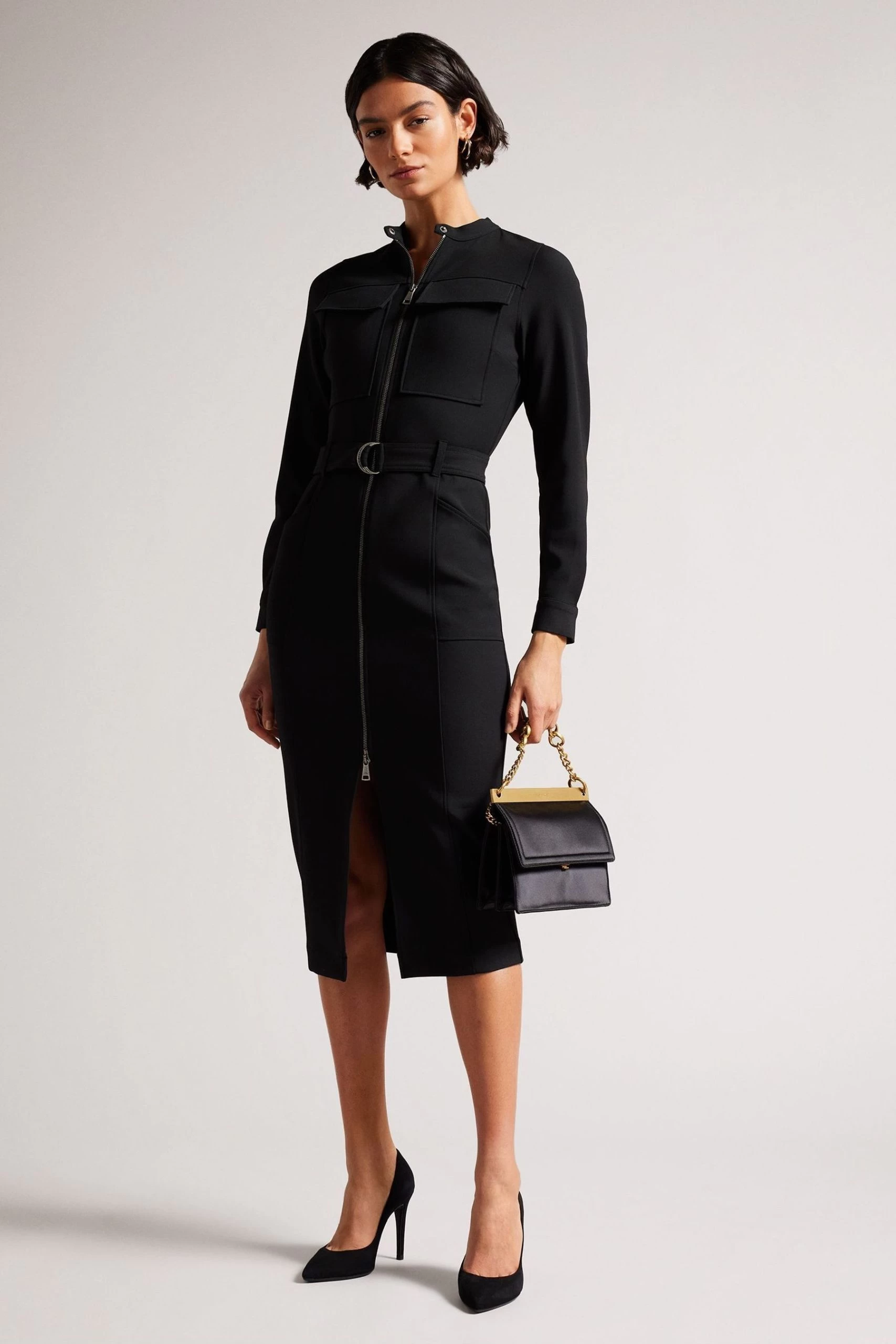 Ted Baker Hattei Black Belted Shirt Dress With Utility Detailing 3 Ted Baker Hattei Black Belted Shirt Dress With Utility Detailing