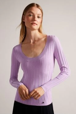 Ted Baker Purple Jolia Engineered Rib Knit Top