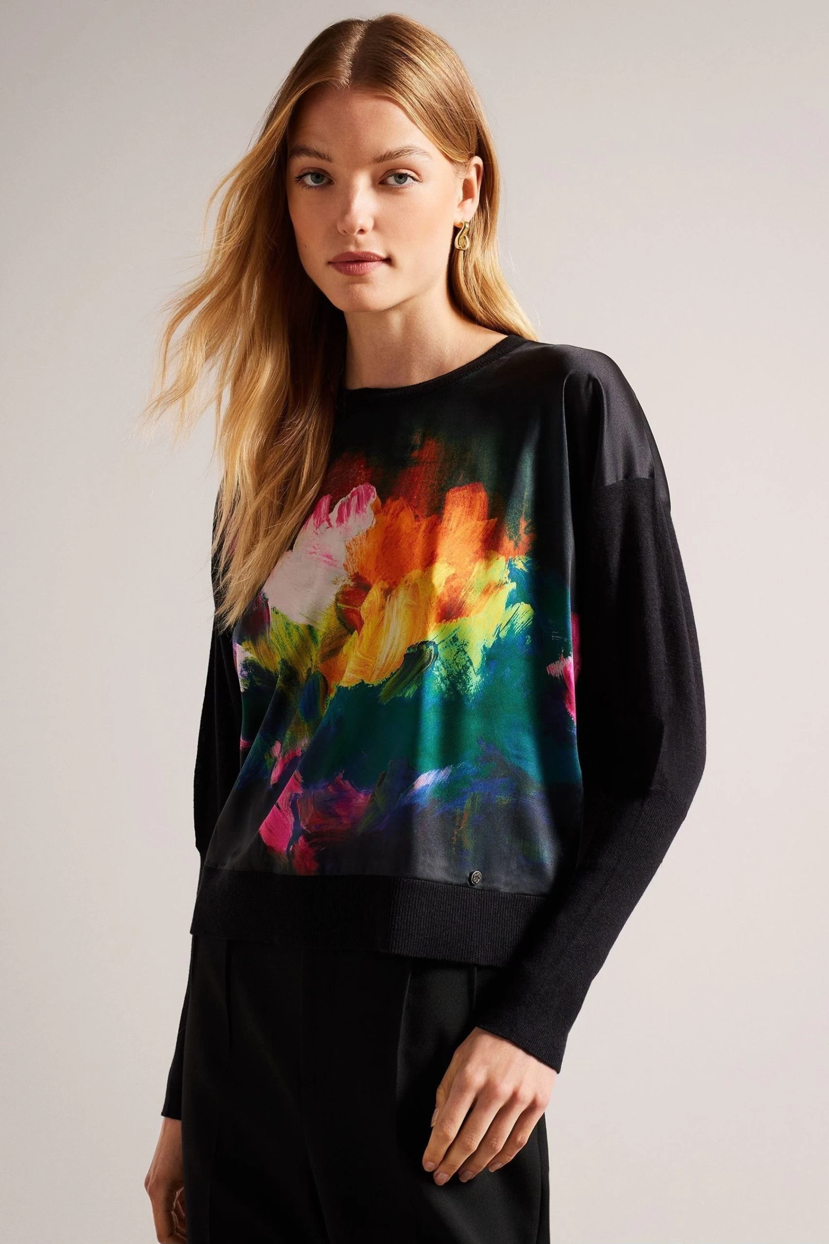 Ted Baker Zarha Black Woven Front Sleeve Detail Sweater 3 Ted Baker Zarha Black Woven Front Sleeve Detail Sweater