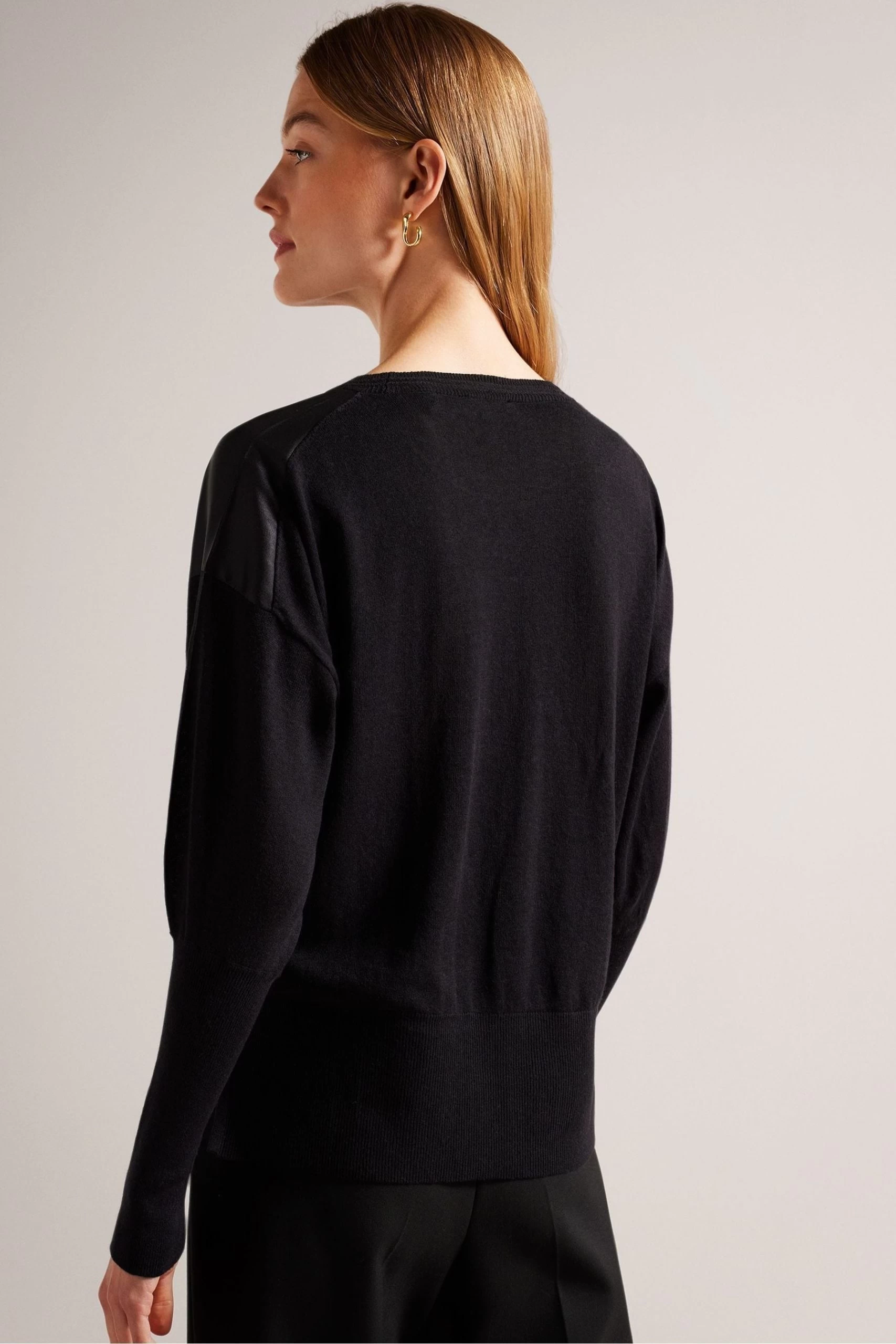 Ted Baker Zarha Black Woven Front Sleeve Detail Sweater 4 Ted Baker Zarha Black Woven Front Sleeve Detail Sweater - Image 2