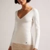 Ted Baker Ivory Cileste V Neck Slim Fit Knit Top 1 Ted Baker Ivory Cileste V Neck Slim Fit Knit Top -Ted Baker Shop D73633s