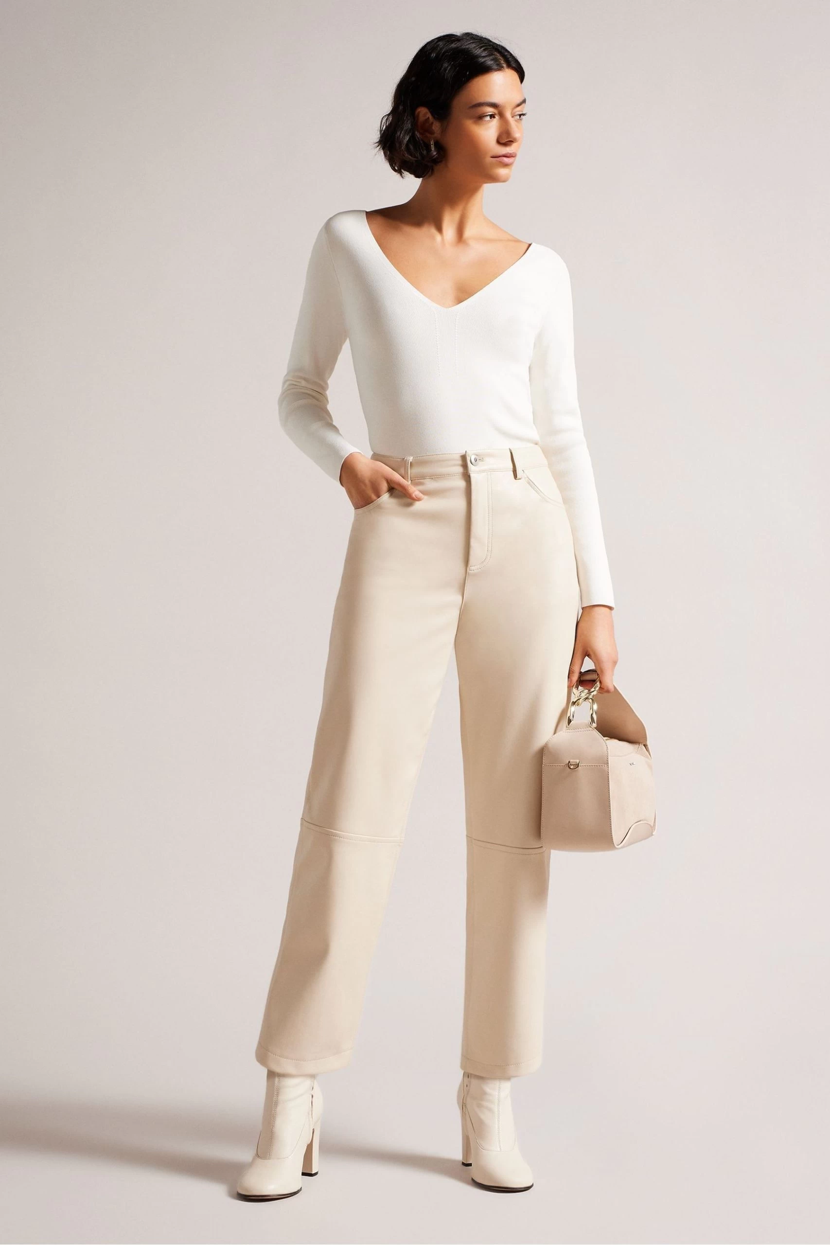 Ted Baker Ivory Cileste V Neck Slim Fit Knit Top 4 Ted Baker Ivory Cileste V Neck Slim Fit Knit Top - Image 2