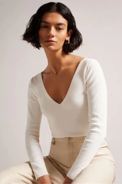 Ted Baker Ivory Cileste V Neck Slim Fit Knit Top 9 Ted Baker Ivory Cileste V Neck Slim Fit Knit Top -Ted Baker Shop D73633s3