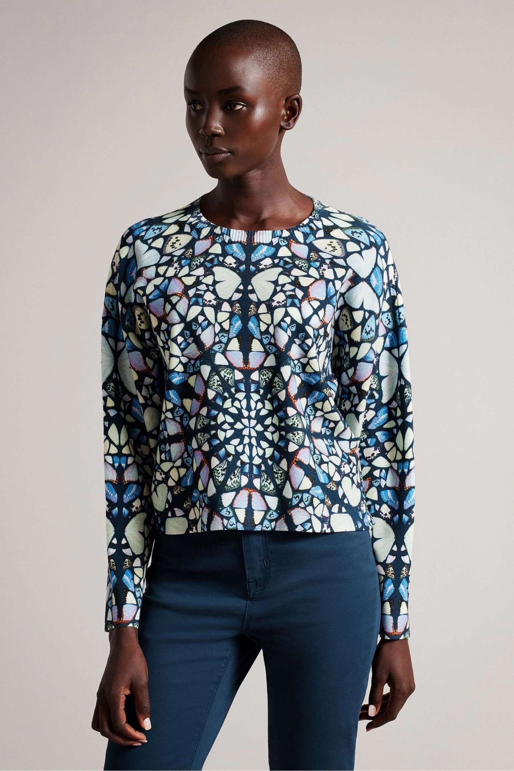 Ted Baker Blue Ashlina Printed Boxy Fit Sweatshirt 3 Ted Baker Blue Ashlina Printed Boxy Fit Sweatshirt