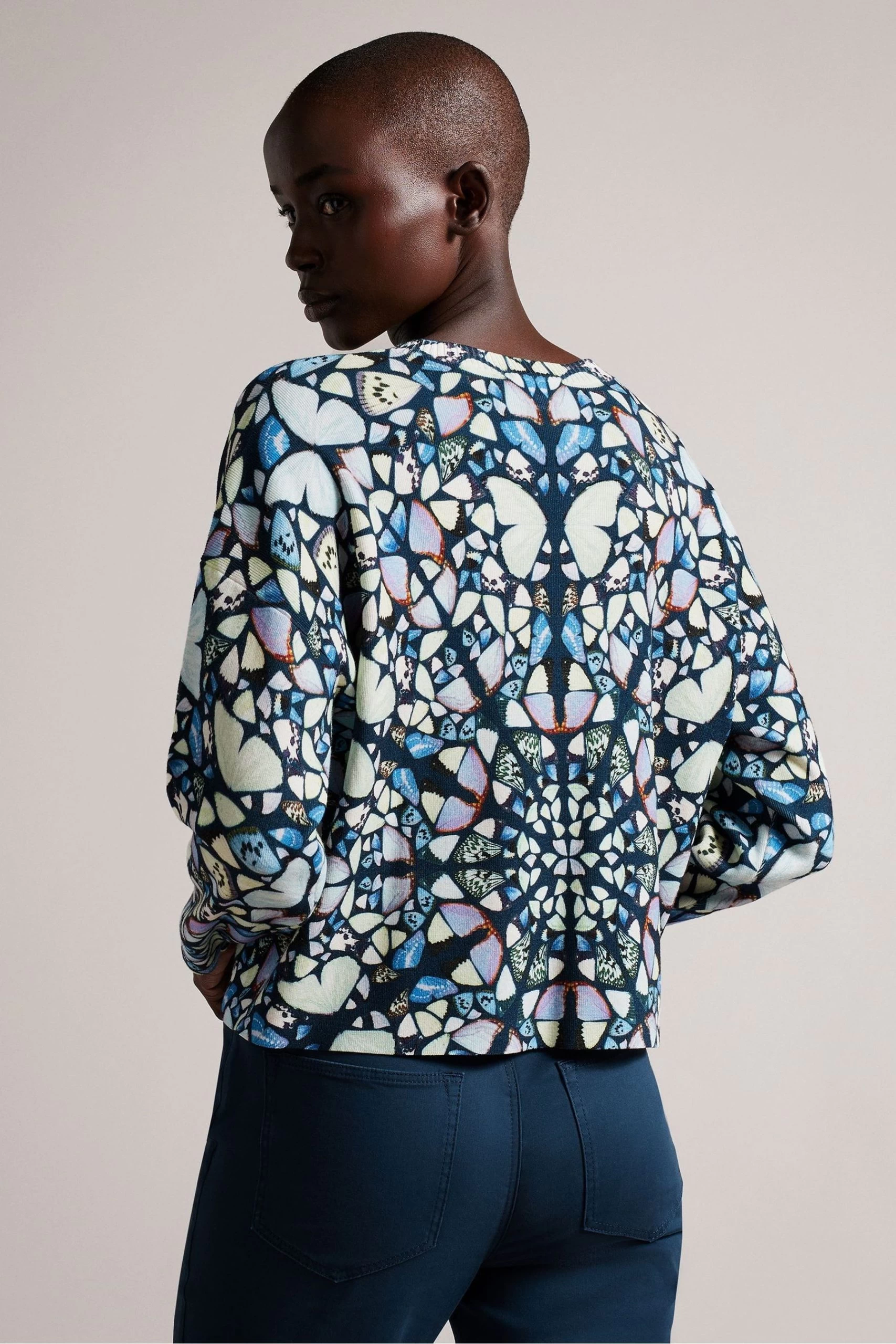 Ted Baker Blue Ashlina Printed Boxy Fit Sweatshirt 4 Ted Baker Blue Ashlina Printed Boxy Fit Sweatshirt - Image 2