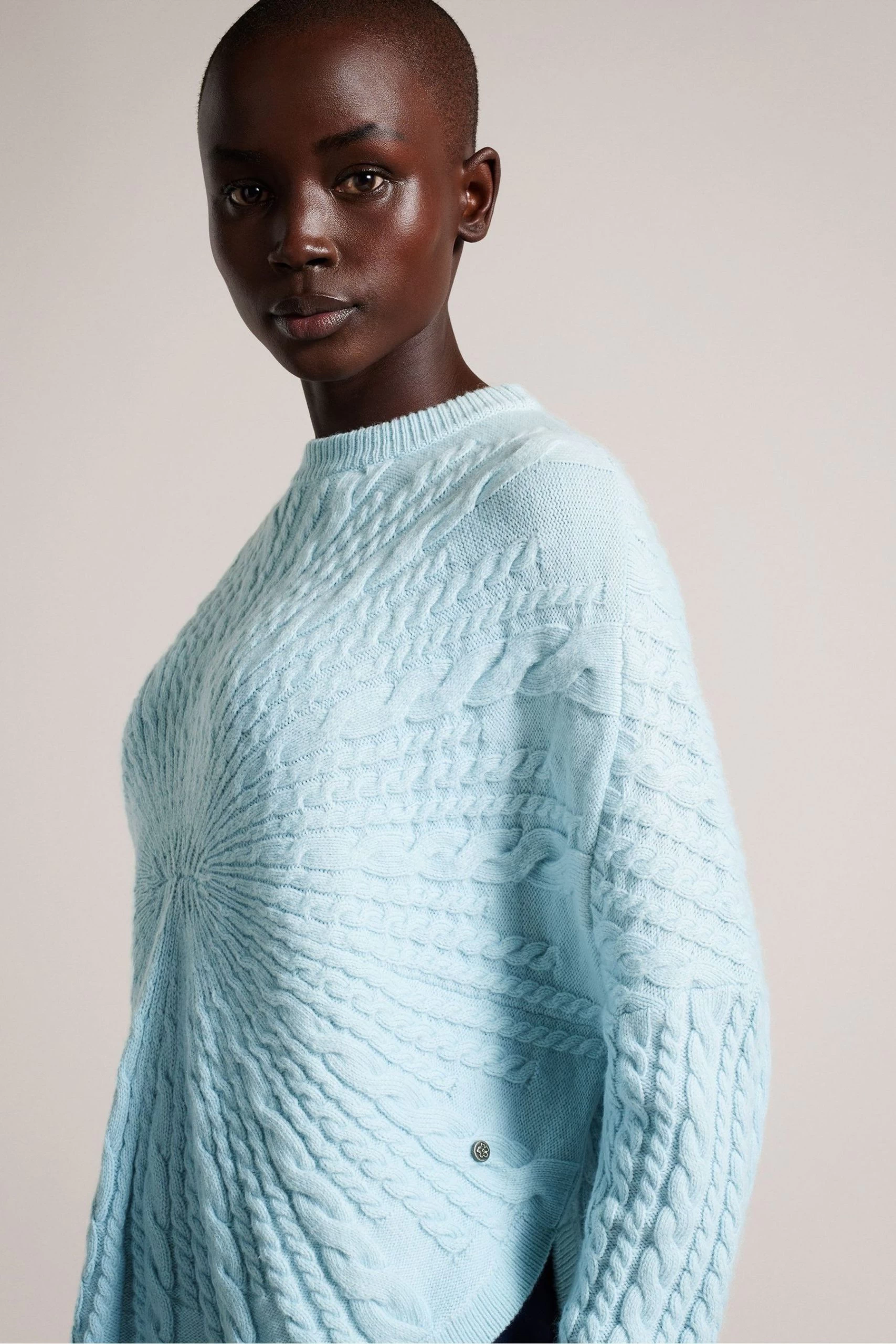 Ted Baker Blue Kimila Circular Cable Knit Sweatshirt 5 Ted Baker Blue Kimila Circular Cable Knit Sweatshirt - Image 3