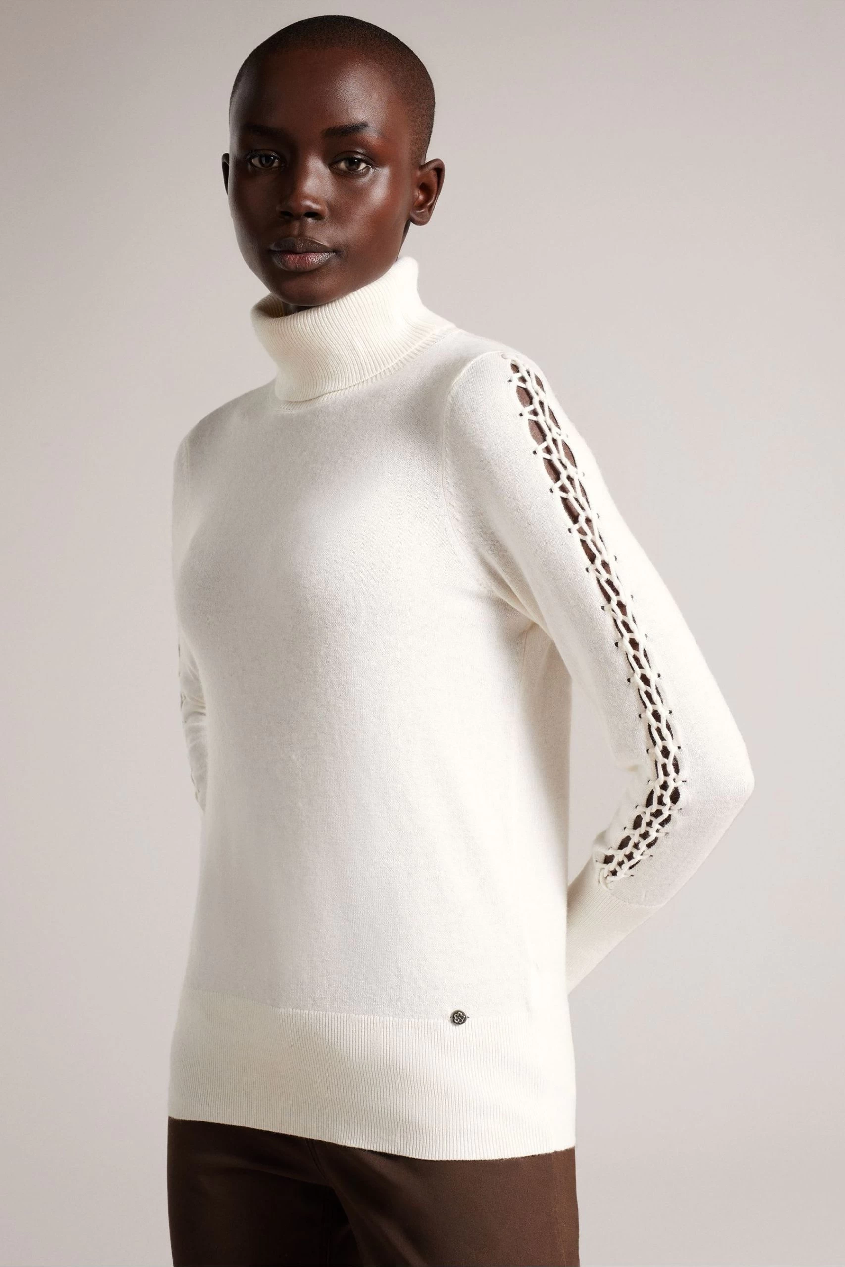 Ted Baker Natural Maevia Roll Neck Sweater With Stitch Insert 3 Ted Baker Natural Maevia Roll Neck Sweater With Stitch Insert