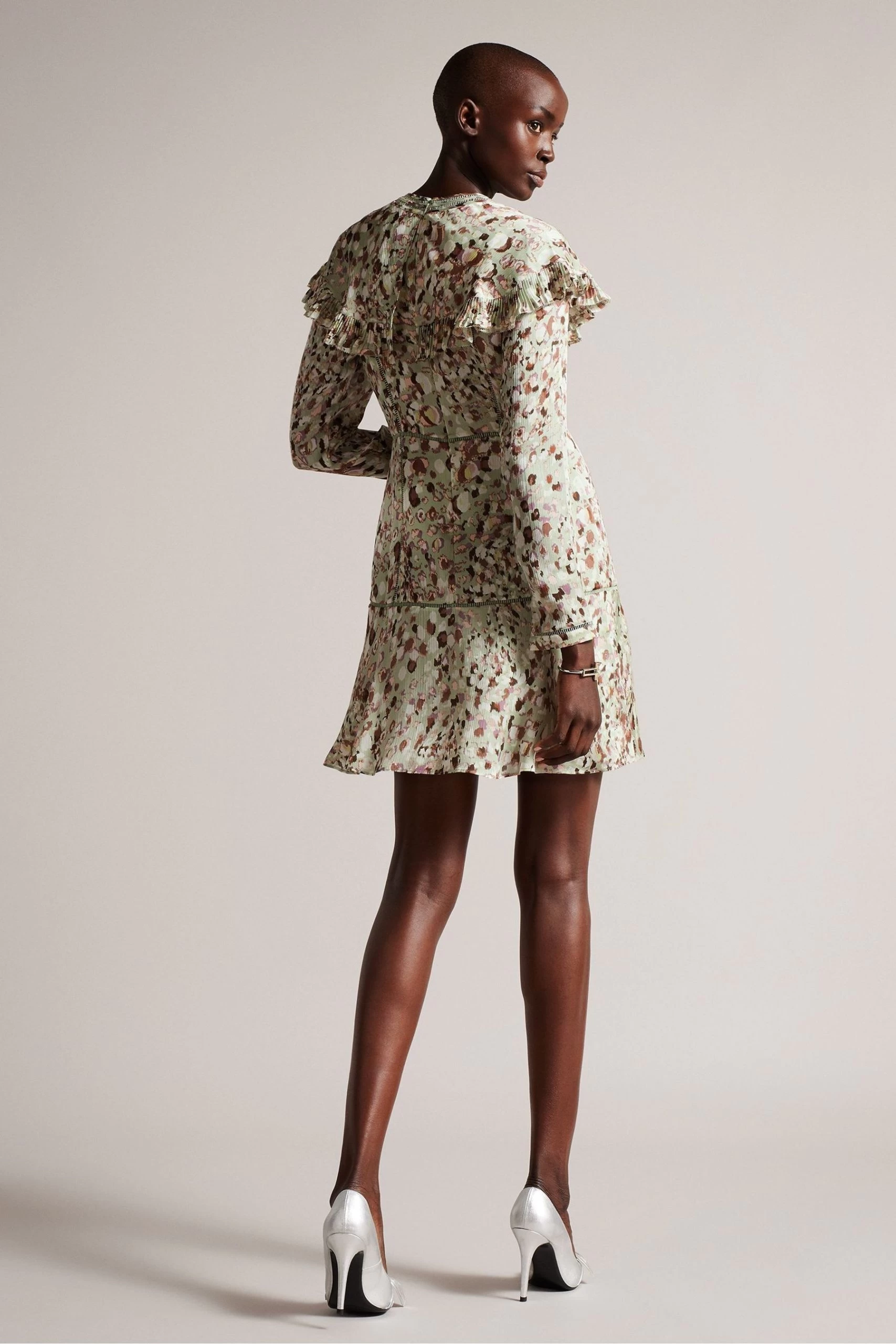 Ted Baker Green Orrsett Fit And Flare Mini Dress With Cape Detail 4 Ted Baker Green Orrsett Fit And Flare Mini Dress With Cape Detail - Image 2