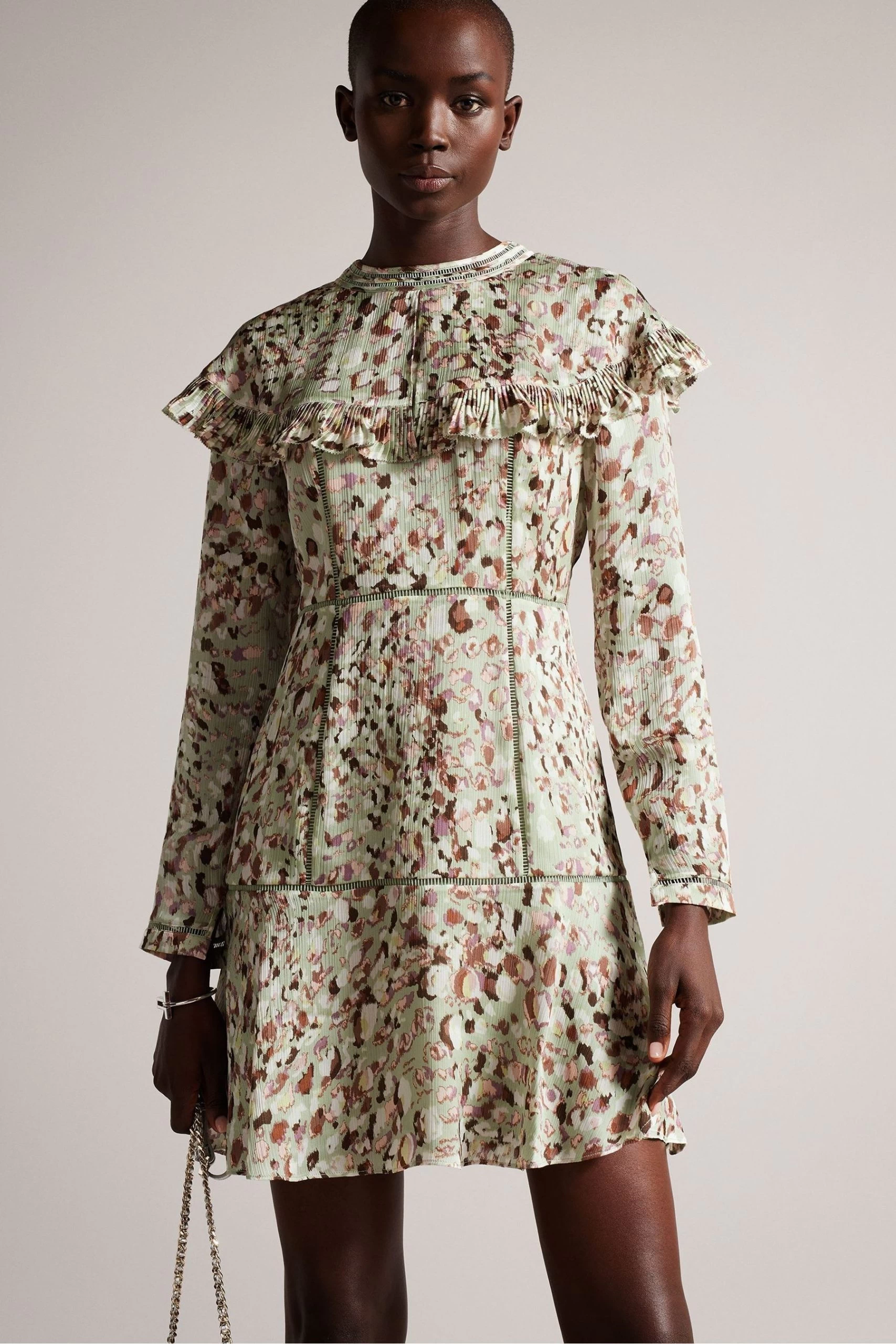 Ted Baker Green Orrsett Fit And Flare Mini Dress With Cape Detail 5 Ted Baker Green Orrsett Fit And Flare Mini Dress With Cape Detail - Image 3