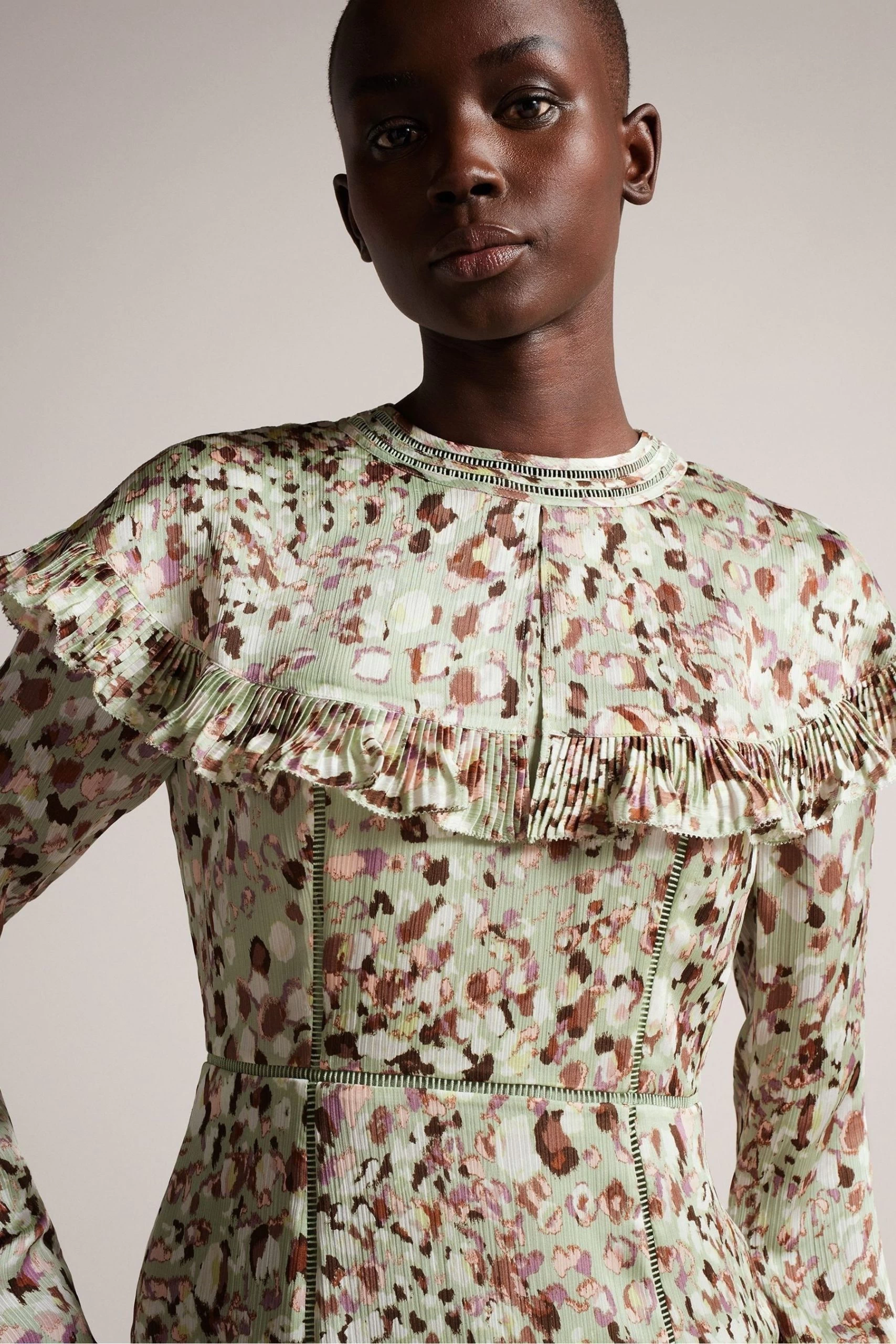 Ted Baker Green Orrsett Fit And Flare Mini Dress With Cape Detail 6 Ted Baker Green Orrsett Fit And Flare Mini Dress With Cape Detail - Image 4