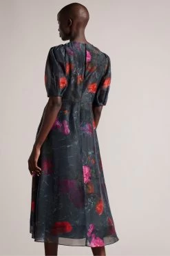 Ted Baker Mekayla Black Empire Line Midi Dress With Puff Sleeve 8 Ted Baker Mekayla Black Empire Line Midi Dress With Puff Sleeve -Ted Baker Shop D73641s2