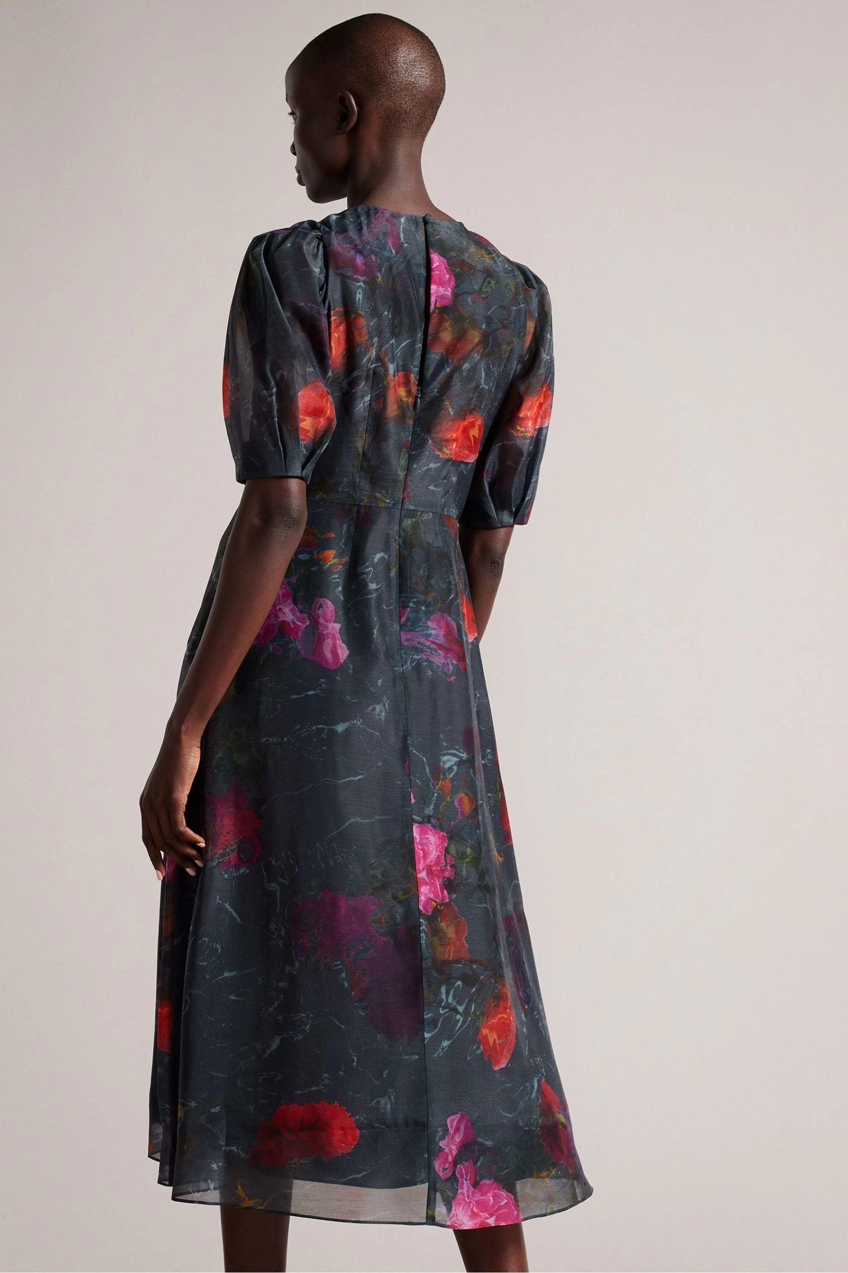 Ted Baker Mekayla Black Empire Line Midi Dress With Puff Sleeve 4 Ted Baker Mekayla Black Empire Line Midi Dress With Puff Sleeve - Image 2