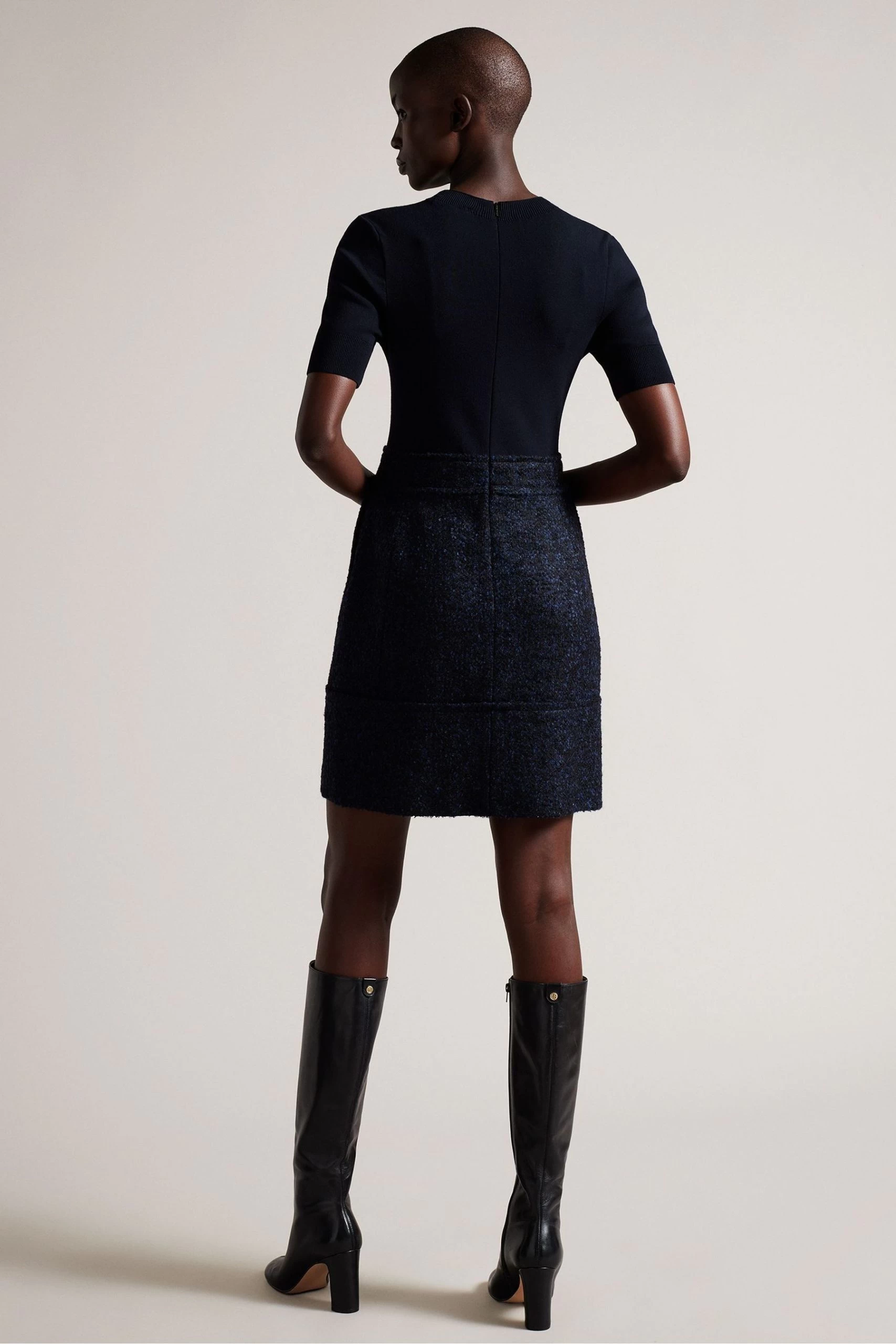 Ted Baker Blue Skyie Knit Bodice Bouclé Mini Dress 4 Ted Baker Blue Skyie Knit Bodice Bouclé Mini Dress - Image 2