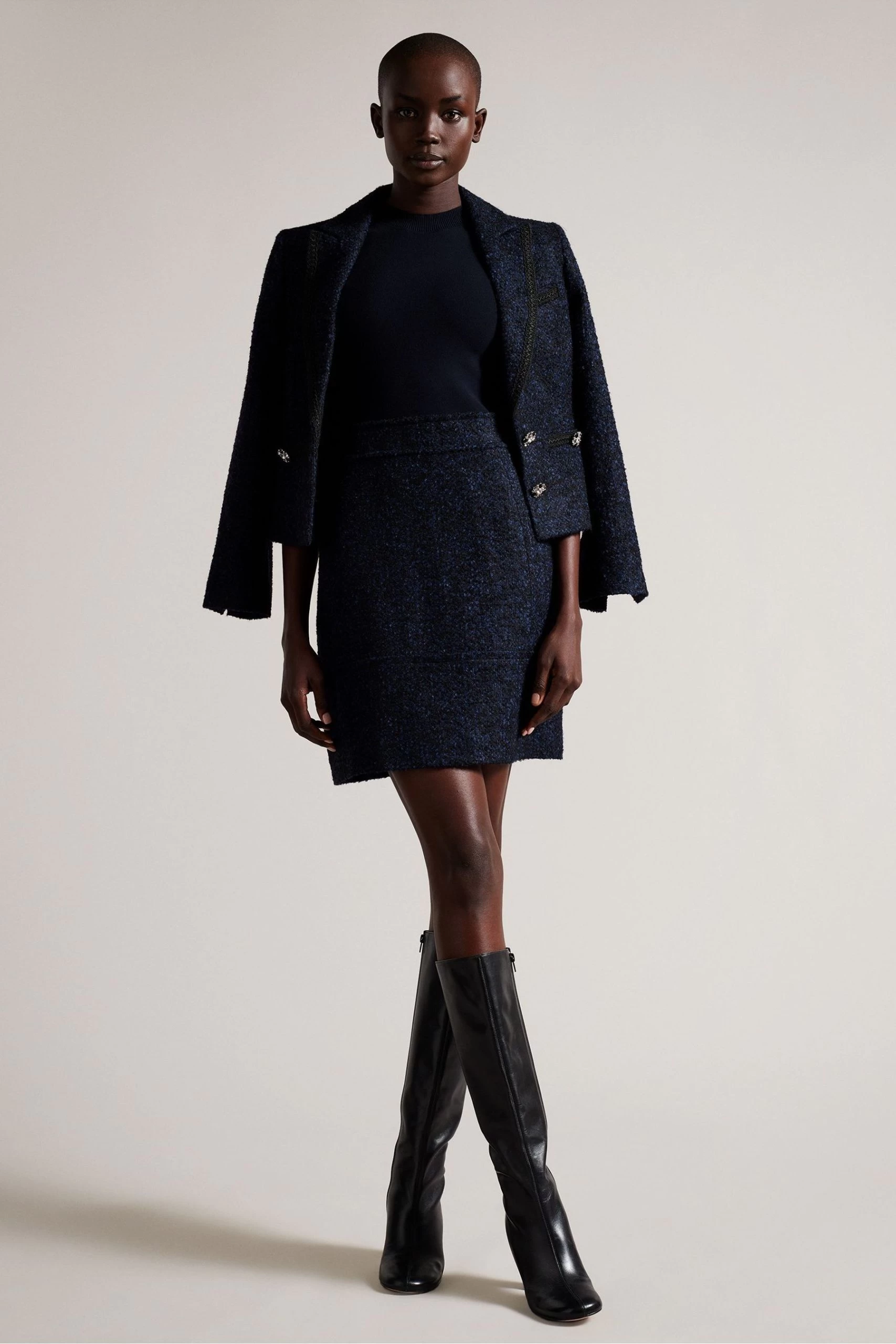 Ted Baker Blue Skyie Knit Bodice Bouclé Mini Dress 5 Ted Baker Blue Skyie Knit Bodice Bouclé Mini Dress - Image 3