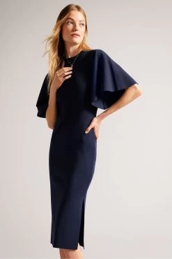 Ted Baker Lounia Blue Fluted Sleeve Knitted Bodycon Midi Dress 9 Ted Baker Lounia Blue Fluted Sleeve Knitted Bodycon Midi Dress -Ted Baker Shop D73650s3