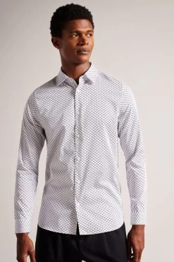 Ted Baker Willuw White Long Sleeve Line Geo Print Shirt