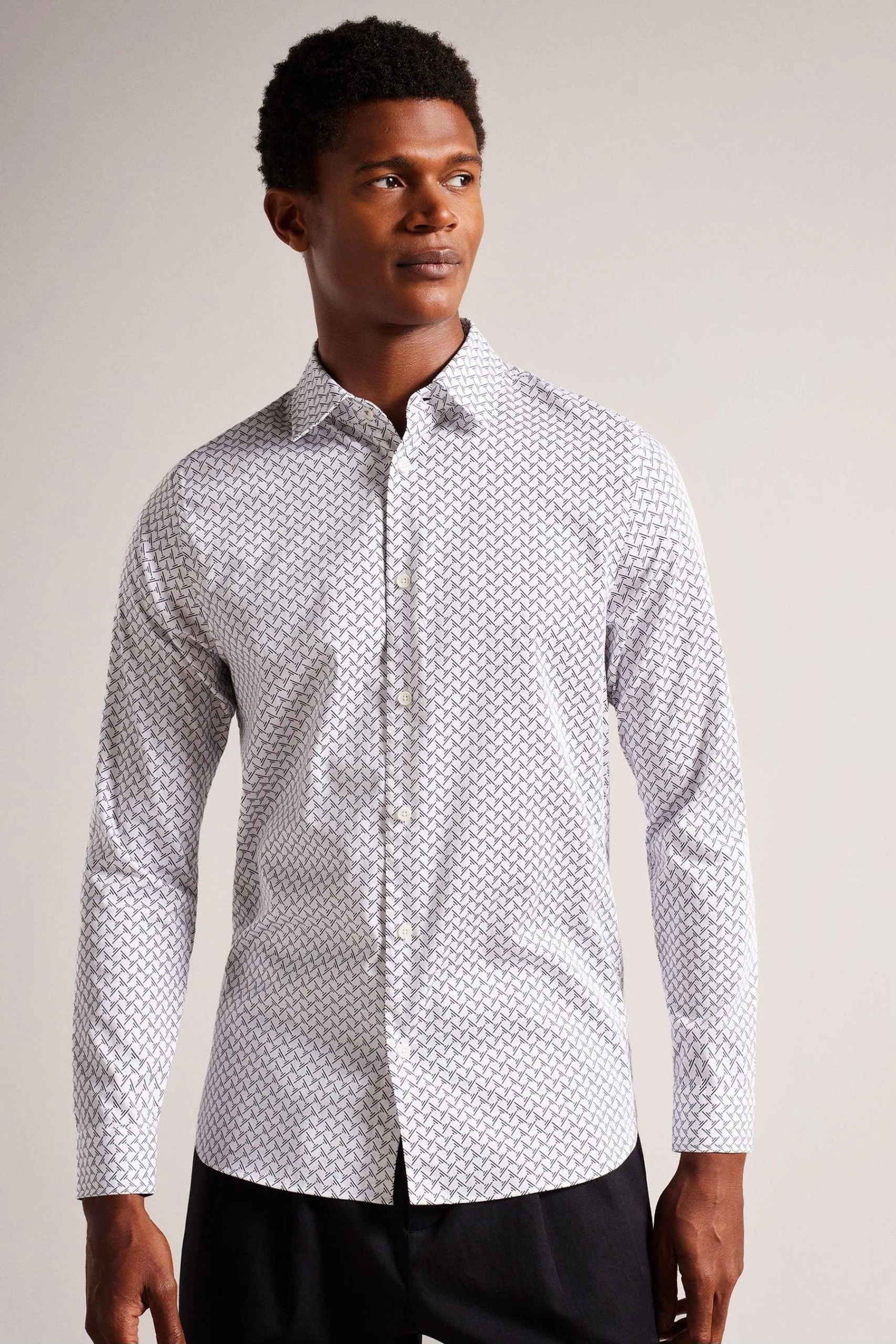 Ted Baker Willuw White Long Sleeve Line Geo Print Shirt 3 Ted Baker Willuw White Long Sleeve Line Geo Print Shirt
