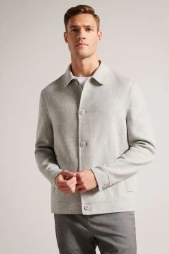 Ted Baker Sharpow Grey-Marl Wool Collared Jacket