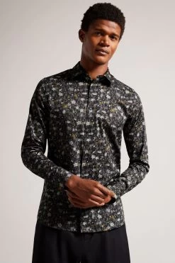 Ted Baker Torted Grey Long Sleeve Floral Print Shirt
