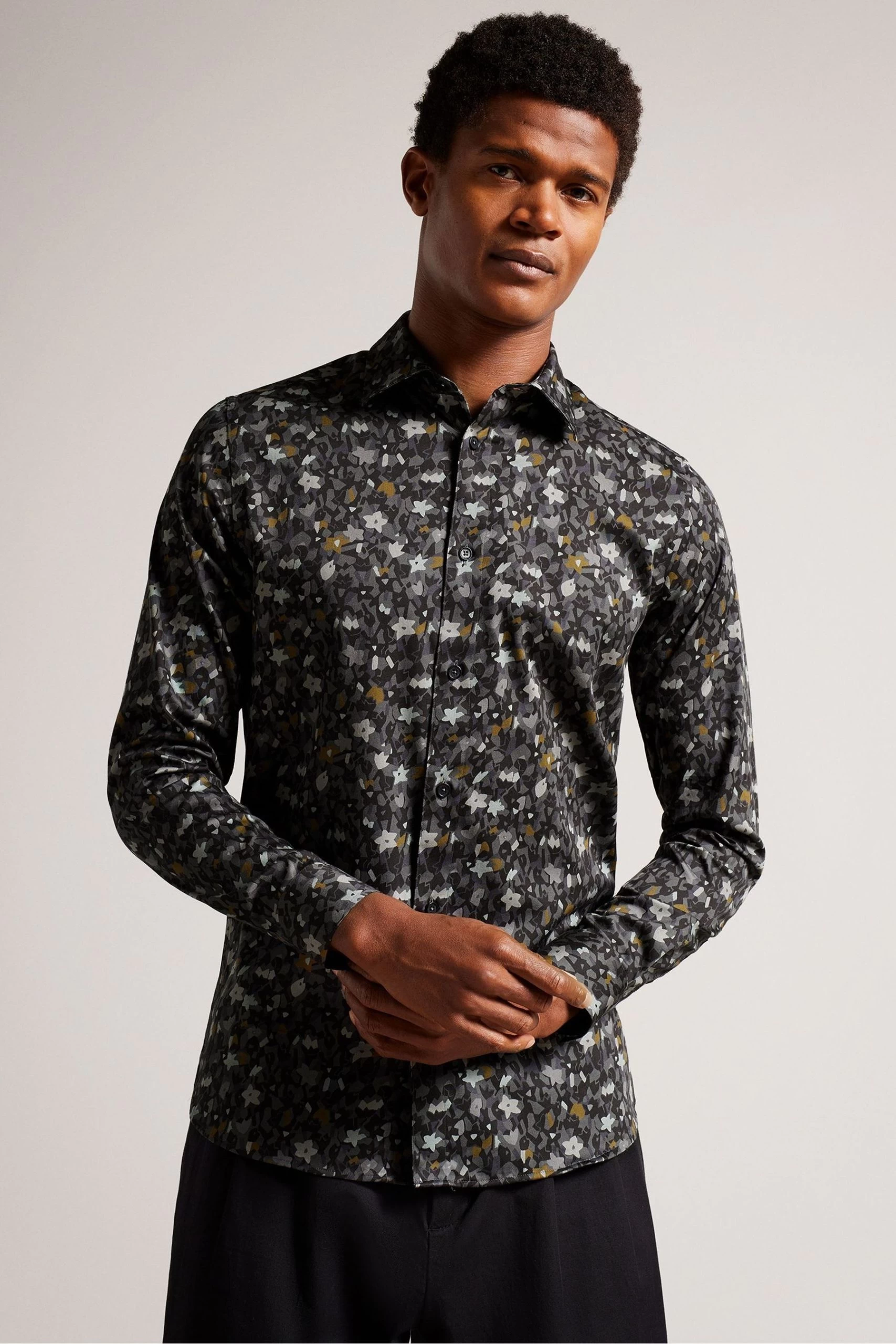 Ted Baker Torted Grey Long Sleeve Floral Print Shirt 6 Ted Baker Torted Grey Long Sleeve Floral Print Shirt - Image 4