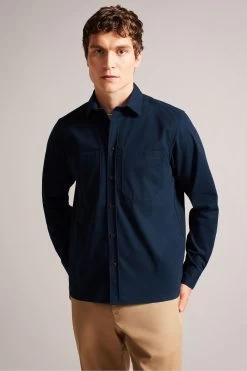 Ted Baker Almur Navy Long Sleeve Brushed Twill Overshirt