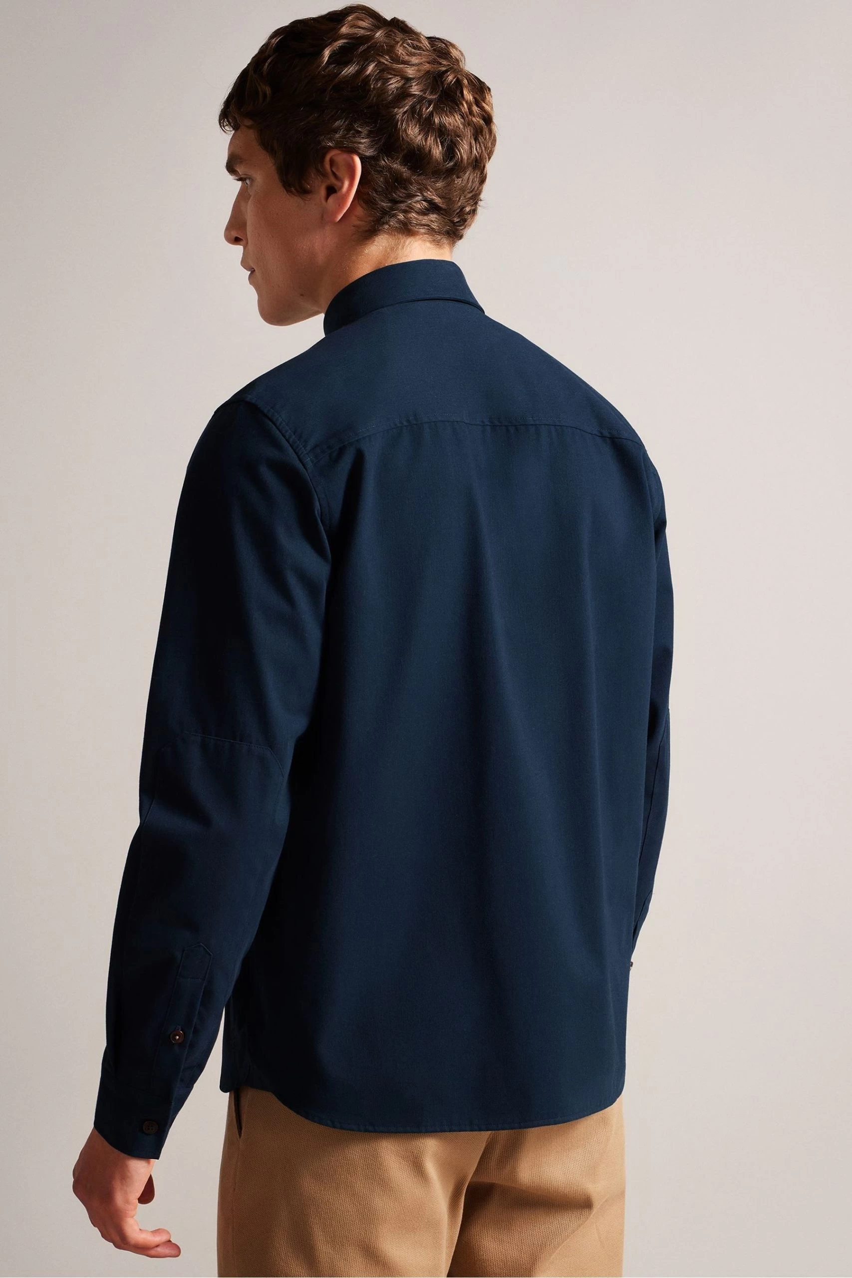 Ted Baker Almur Navy Long Sleeve Brushed Twill Overshirt 4 Ted Baker Almur Navy Long Sleeve Brushed Twill Overshirt - Image 2
