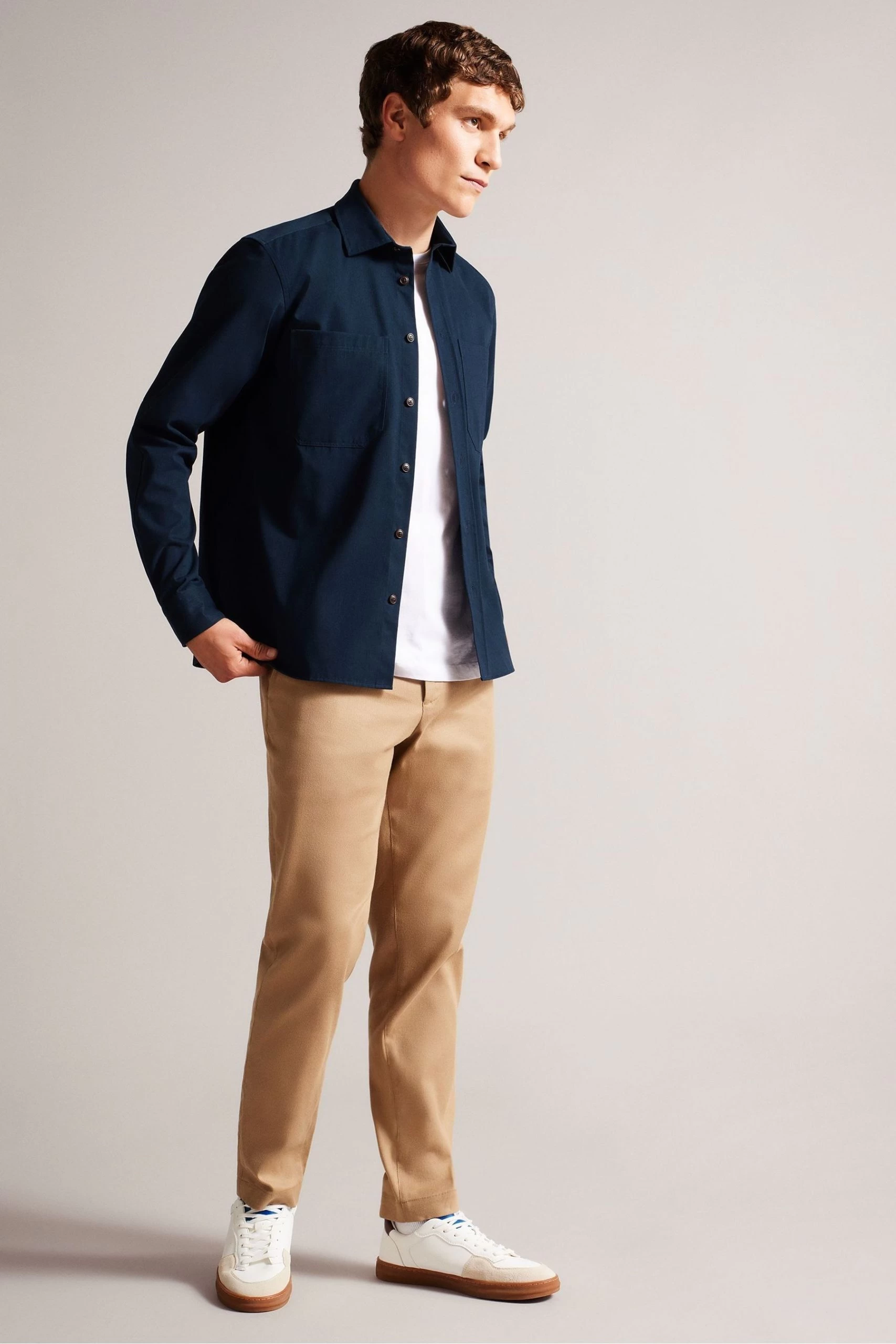 Ted Baker Almur Navy Long Sleeve Brushed Twill Overshirt 5 Ted Baker Almur Navy Long Sleeve Brushed Twill Overshirt - Image 3