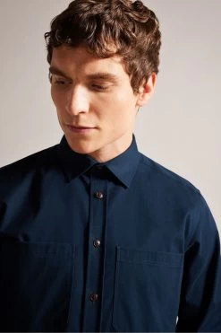 Ted Baker Almur Navy Long Sleeve Brushed Twill Overshirt 10 Ted Baker Almur Navy Long Sleeve Brushed Twill Overshirt -Ted Baker Shop D74294s4