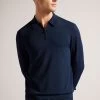 Ted Baker Viba Navy Regular Half Zip Rayon Polo Shirt
