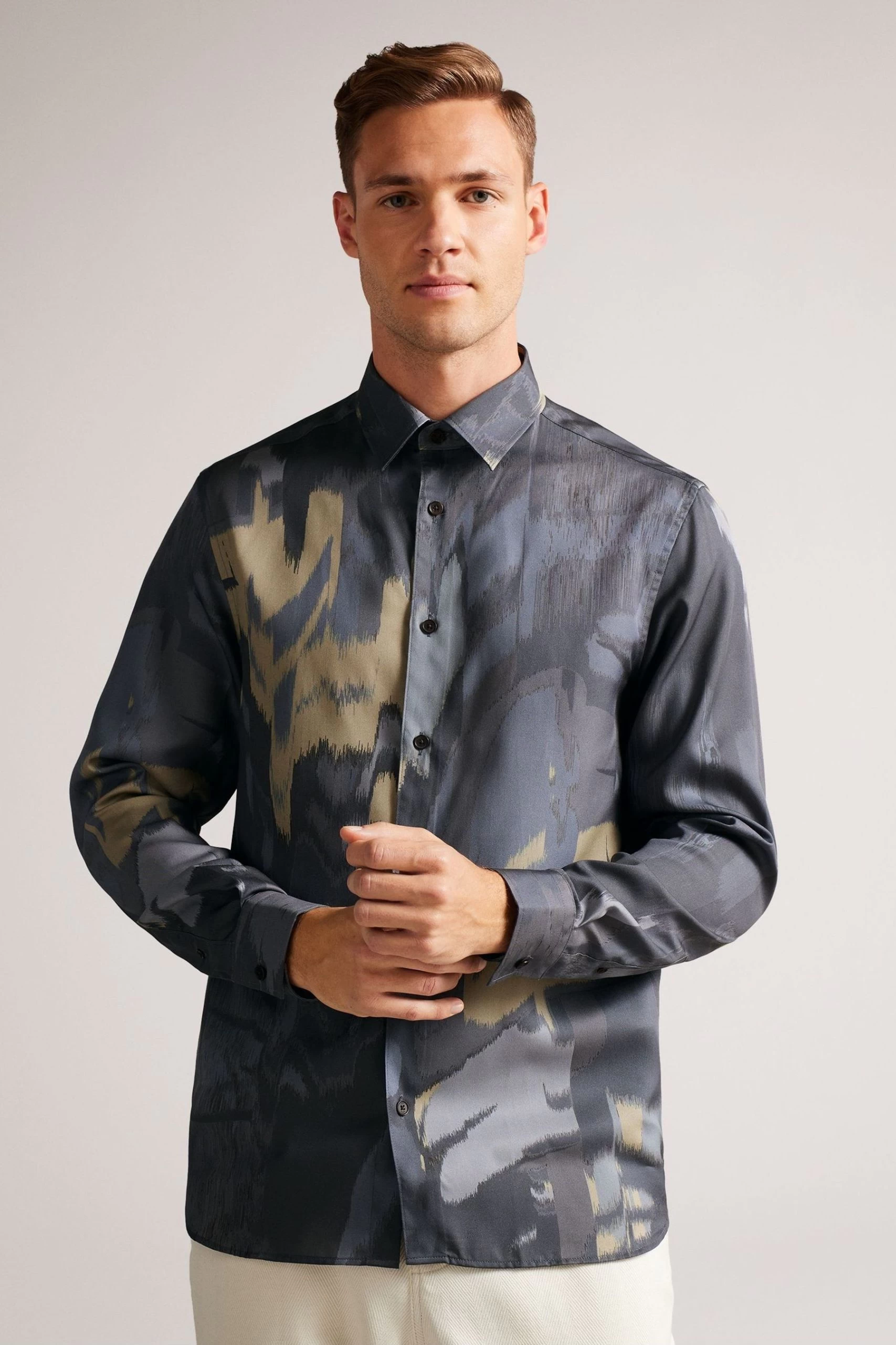 Ted Baker Mordun Grey Long Sleeve Abstract Butterfly Print Shirt 3 Ted Baker Mordun Grey Long Sleeve Abstract Butterfly Print Shirt
