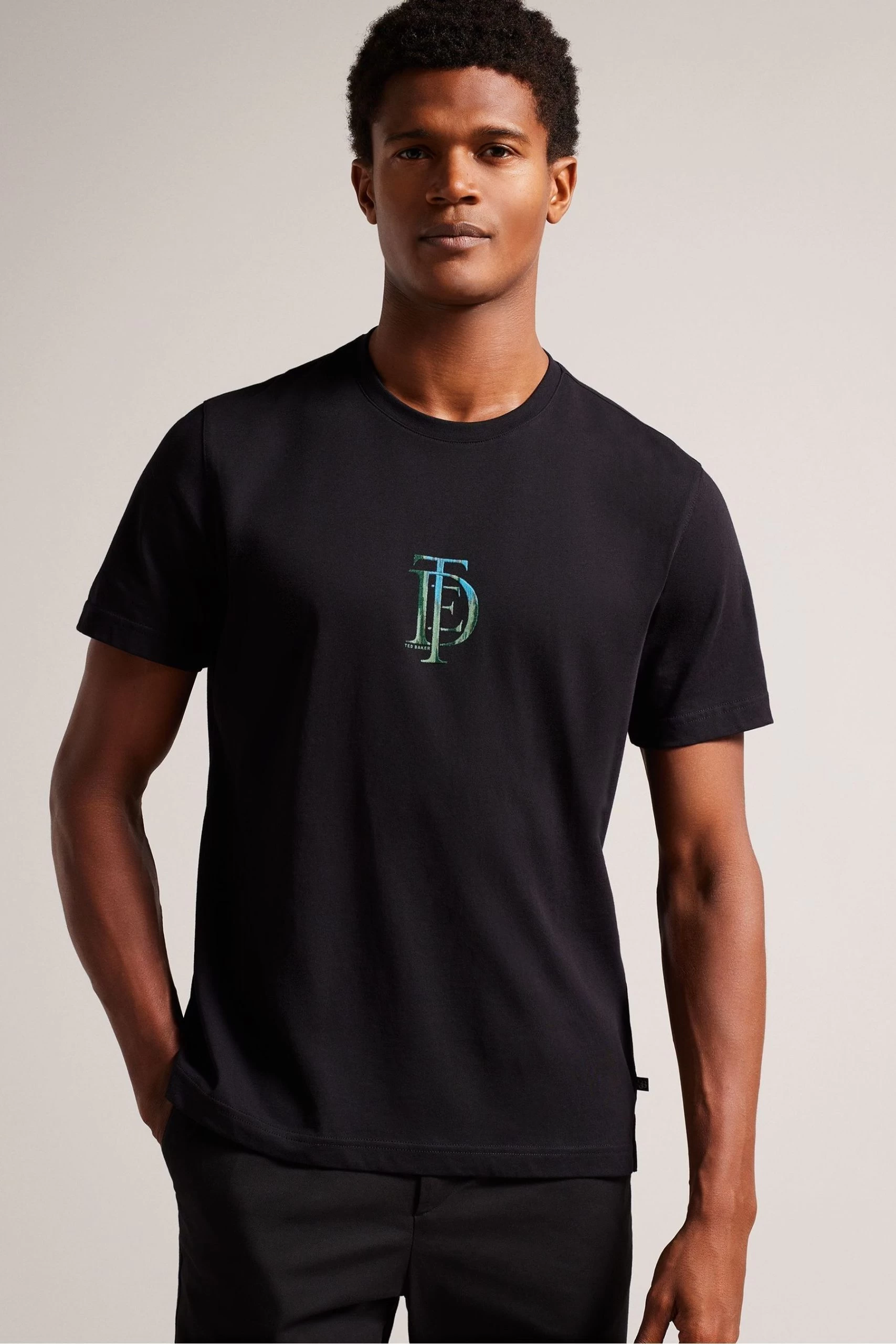 Ted Baker Achram Black Regular Flocked T-Shirt 3 Ted Baker Achram Black Regular Flocked T-Shirt